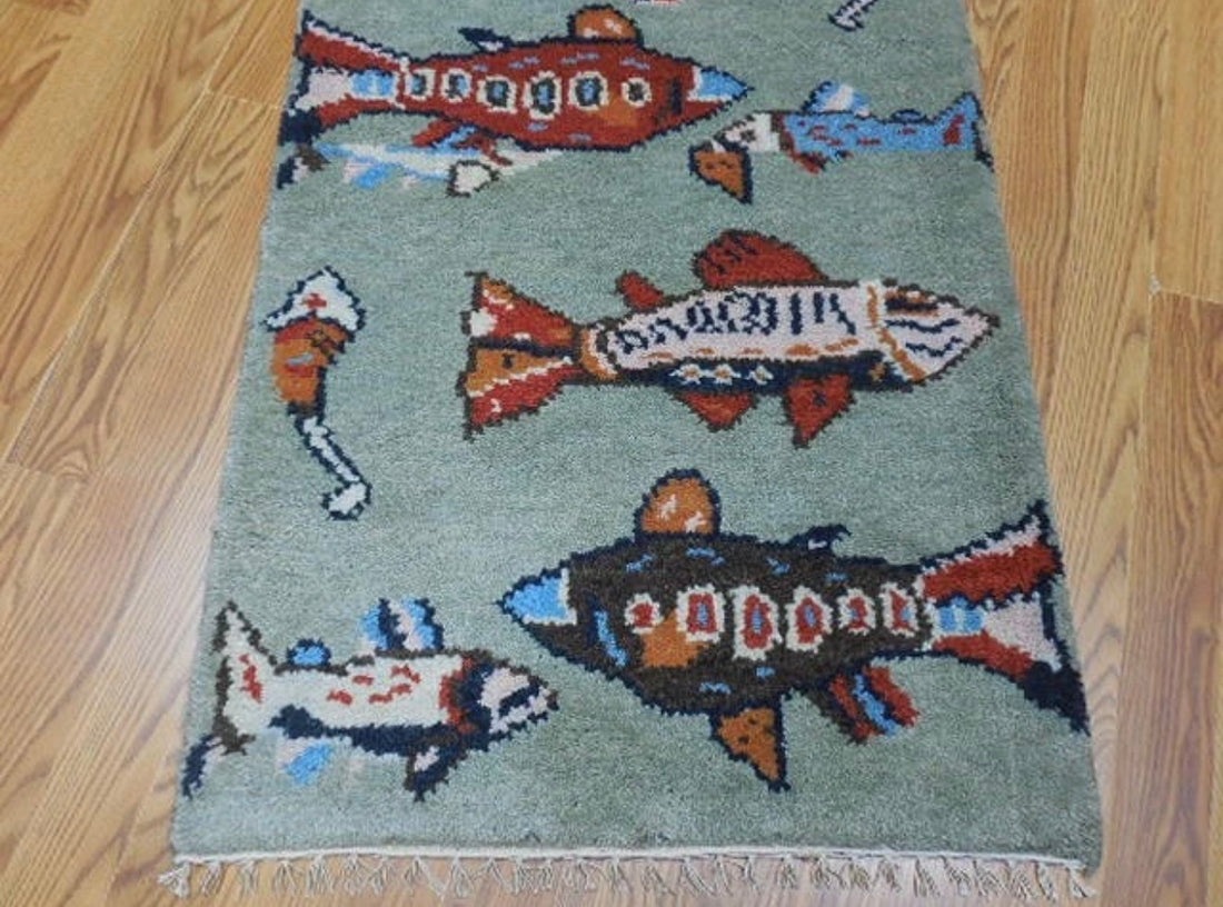 2’ x 3' Ft. Fun Colorful Fish / Sea Design Turkish Oushak Bohemian Hand Knotted Wool Area Rug - BR2623