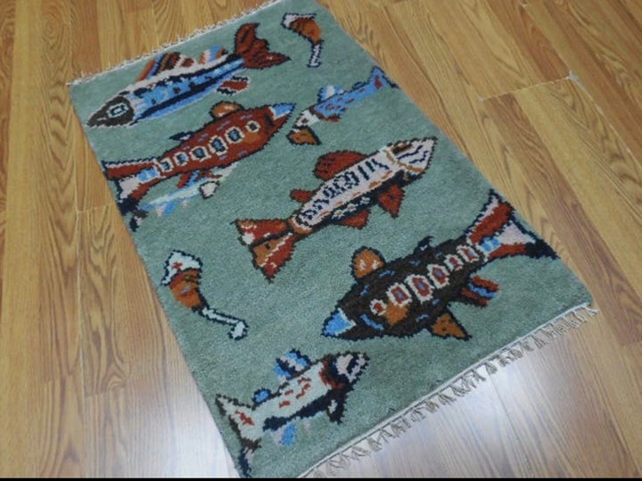 2’ x 3' Ft. Fun Colorful Fish / Sea Design Turkish Oushak Bohemian Hand Knotted Wool Area Rug - BR2623