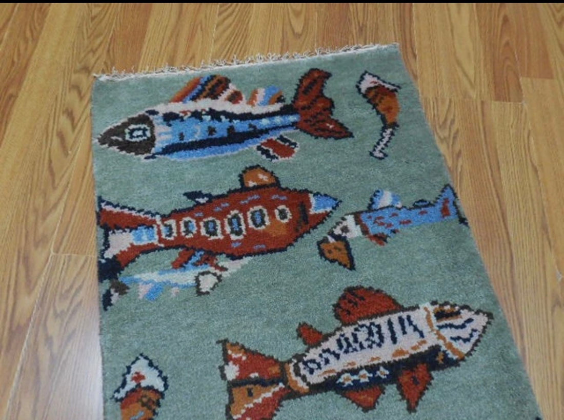 2’ x 3' Ft. Fun Colorful Fish / Sea Design Turkish Oushak Bohemian Hand Knotted Wool Area Rug - BR2623