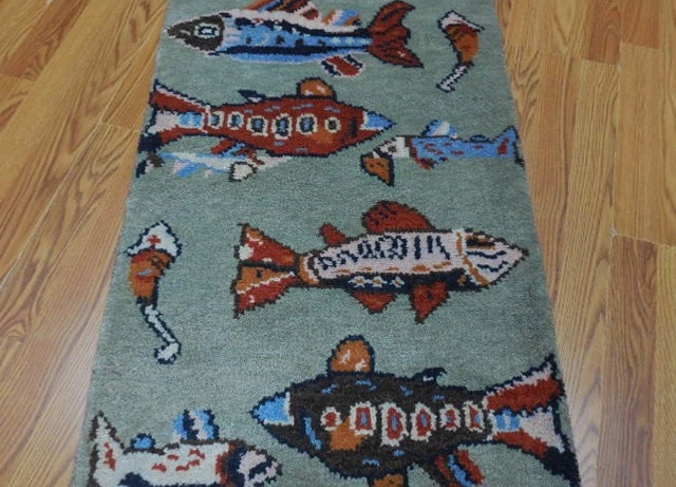 2’ x 3' Ft. Fun Colorful Fish / Sea Design Turkish Oushak Bohemian Hand Knotted Wool Area Rug - BR2623