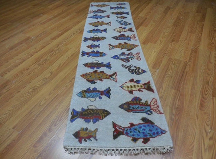 2’ x 8' Ft. Fun Colorful Fish / Sea Design Turkish Oushak Bohemian Hand Knotted Wool Runner / Rug - BR2624