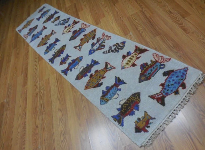 2’ x 8' Ft. Fun Colorful Fish / Sea Design Turkish Oushak Bohemian Hand Knotted Wool Runner / Rug - BR2624