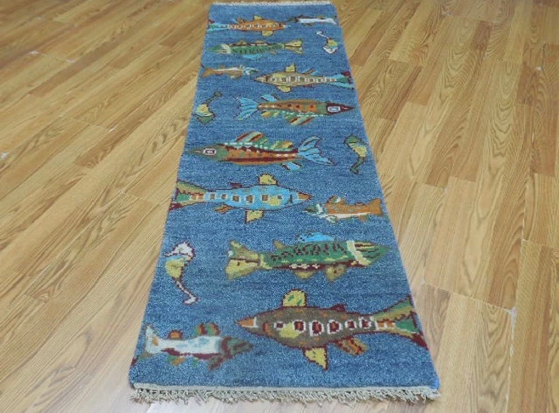 2’ x 6' Ft. Contemporary Fish / Sea Design Turkish Oushak Bohemian Hand Knotted Wool Runner / Rug - BR2626