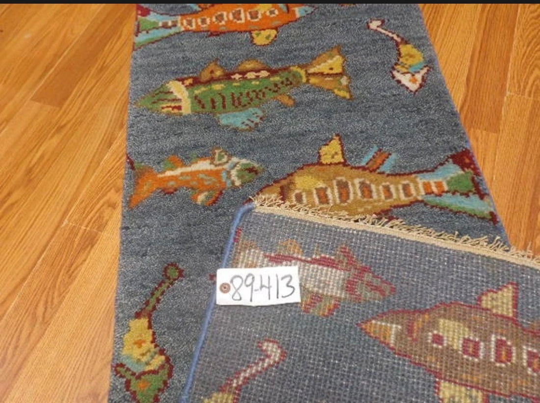 2’ x 6' Ft. Contemporary Fish / Sea Design Turkish Oushak Bohemian Hand Knotted Wool Runner / Rug - BR2626