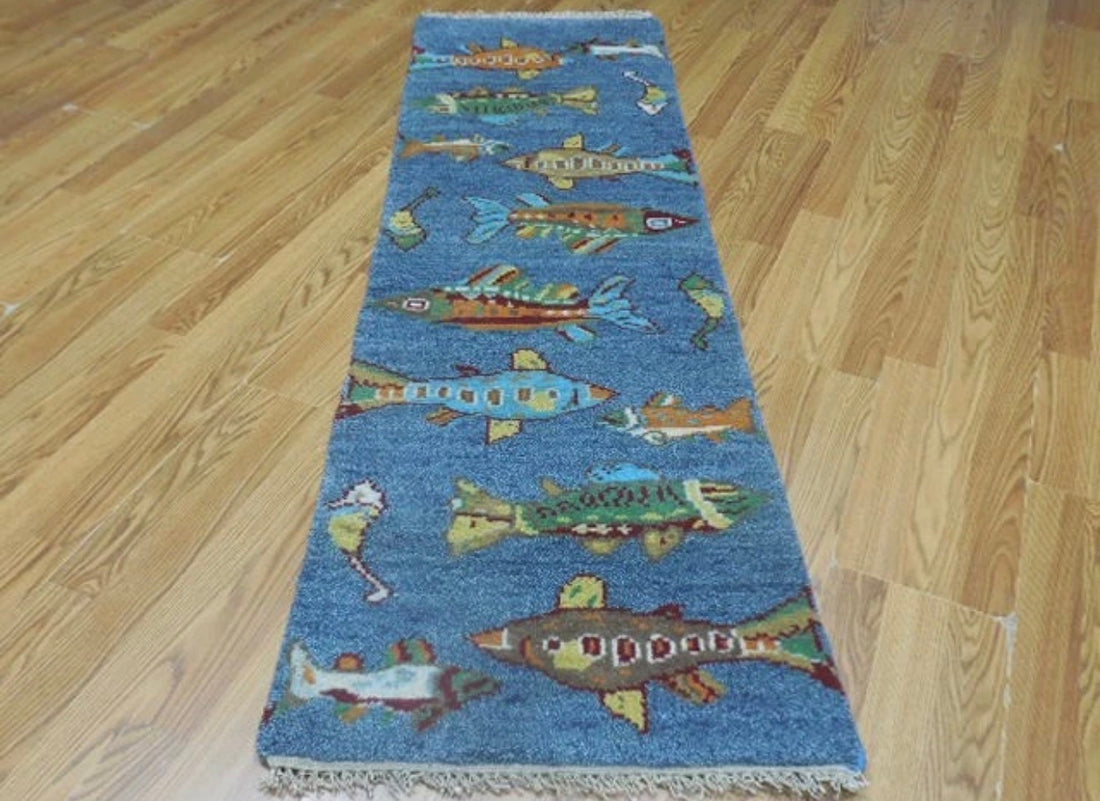 2’ x 6' Ft. Contemporary Fish / Sea Design Turkish Oushak Bohemian Hand Knotted Wool Runner / Rug - BR2626