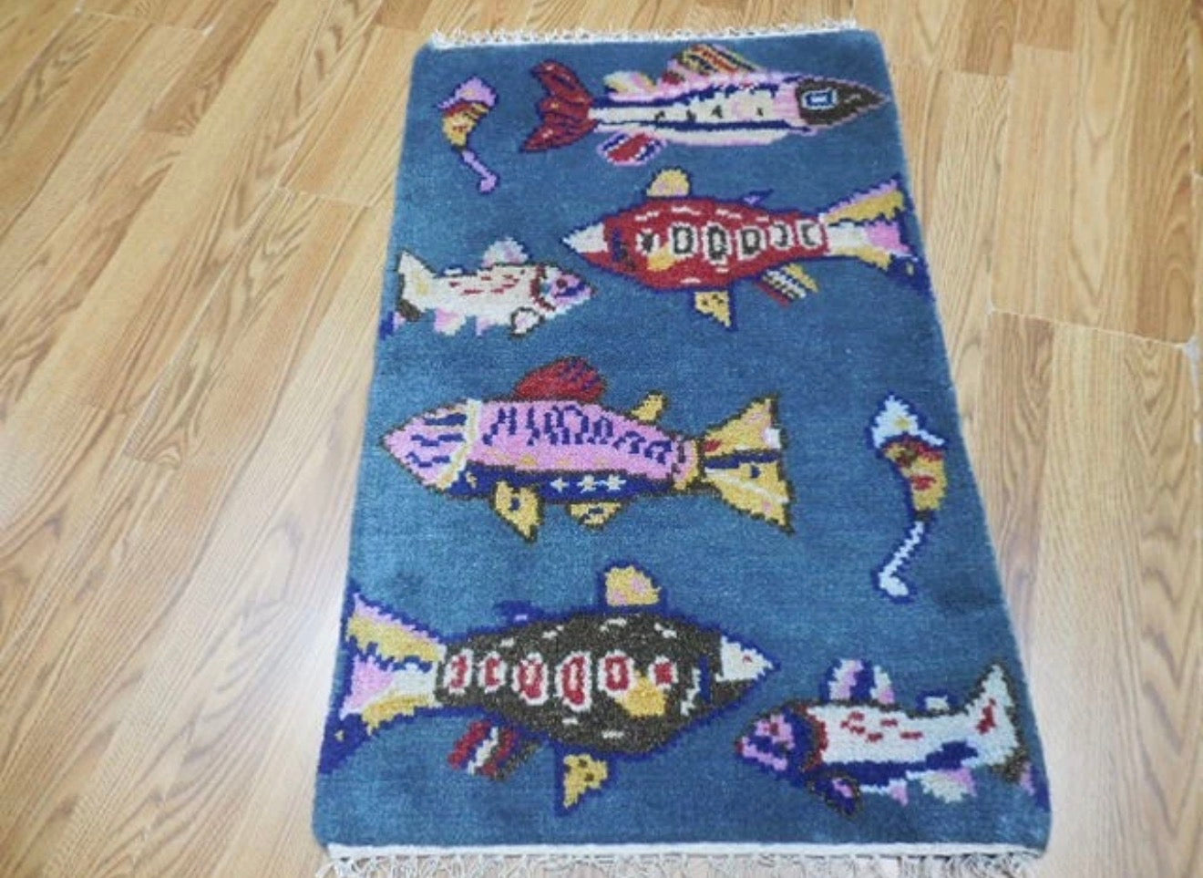 2’ x 3' Ft. Fun Colorful Fish / Sea Design Turkish Oushak Bohemian Hand Knotted Wool Area Rug - BR2625