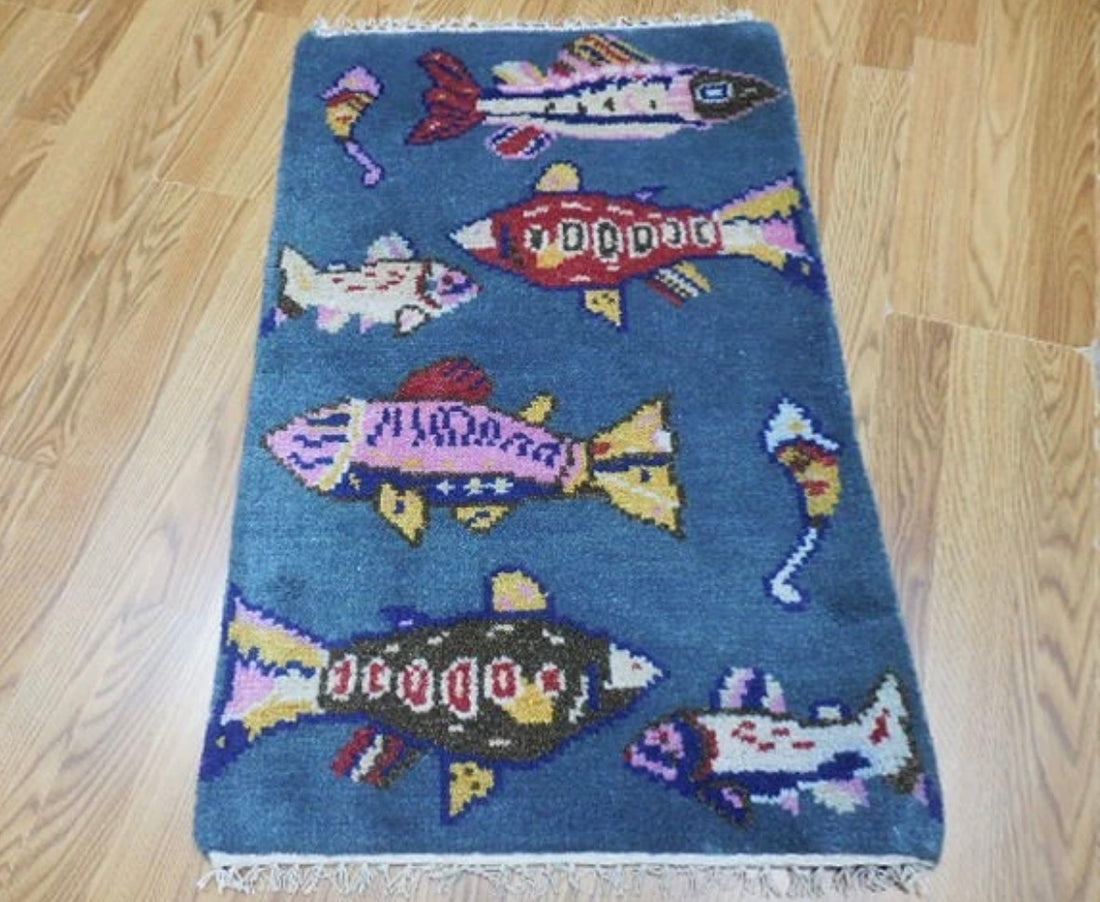 2’ x 3' Ft. Fun Colorful Fish / Sea Design Turkish Oushak Bohemian Hand Knotted Wool Area Rug - BR2625