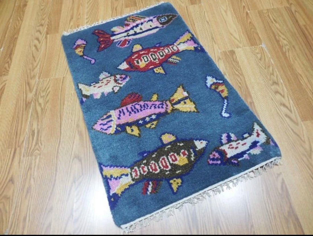 2’ x 3' Ft. Fun Colorful Fish / Sea Design Turkish Oushak Bohemian Hand Knotted Wool Area Rug - BR2625