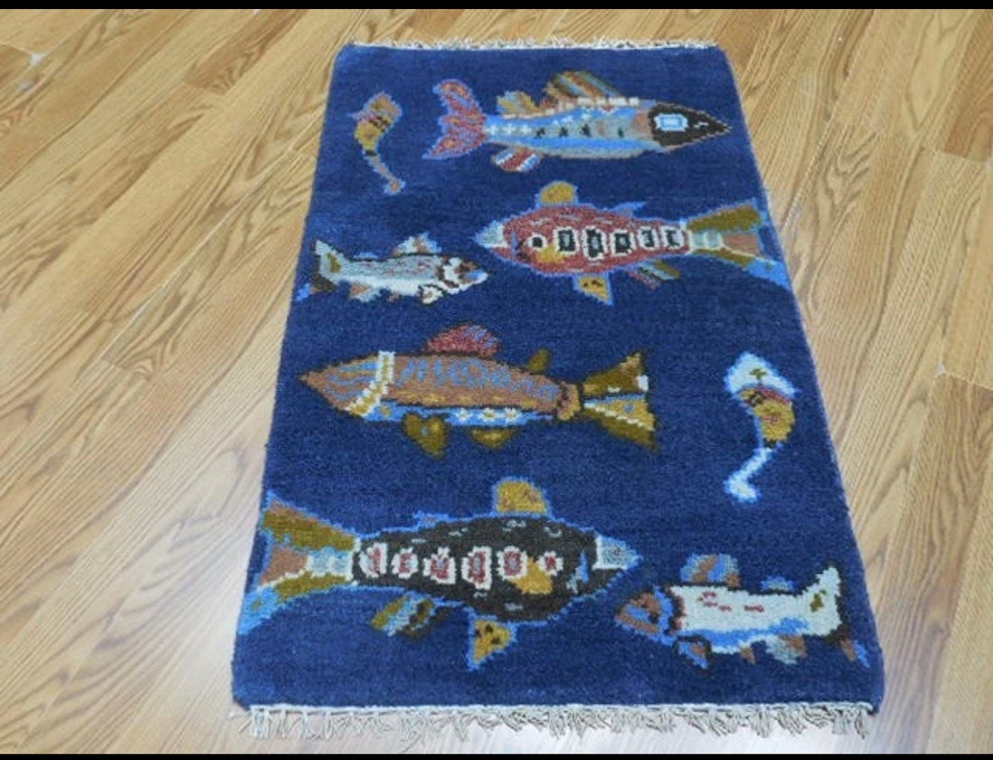 2’ x 3' Ft. Fun Colorful Fish / Sea Design Turkish Oushak Bohemian Hand Knotted Wool Area Rug - BR2625