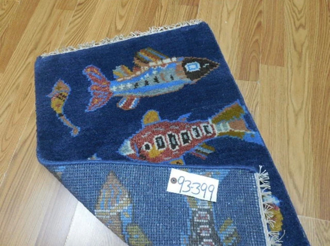 2’ x 3' Ft. Fun Colorful Fish / Sea Design Turkish Oushak Bohemian Hand Knotted Wool Area Rug - BR2625