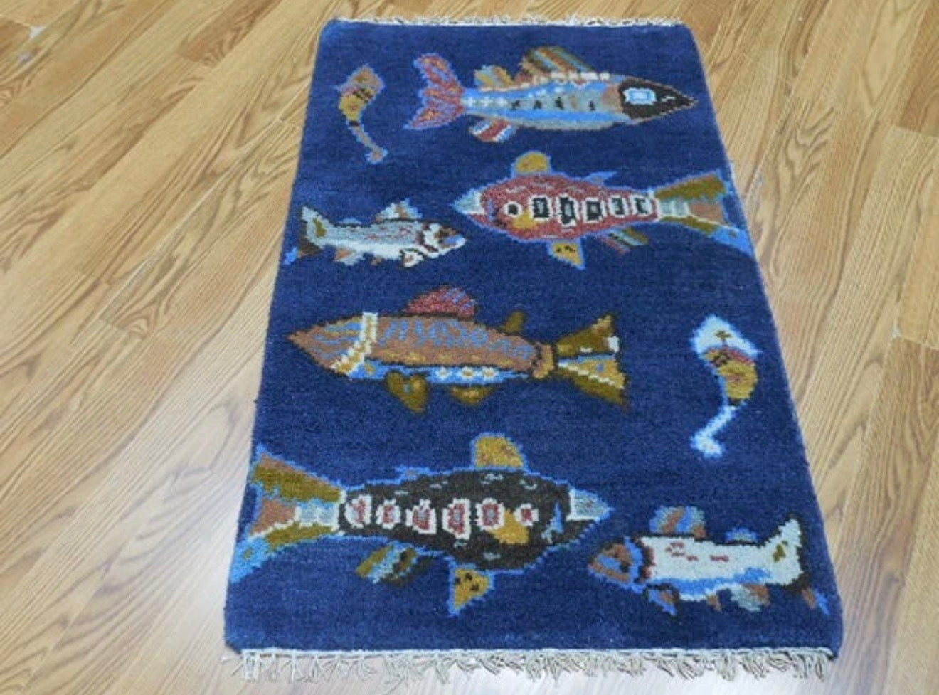 2’ x 3' Ft. Fun Colorful Fish / Sea Design Turkish Oushak Bohemian Hand Knotted Wool Area Rug - BR2625
