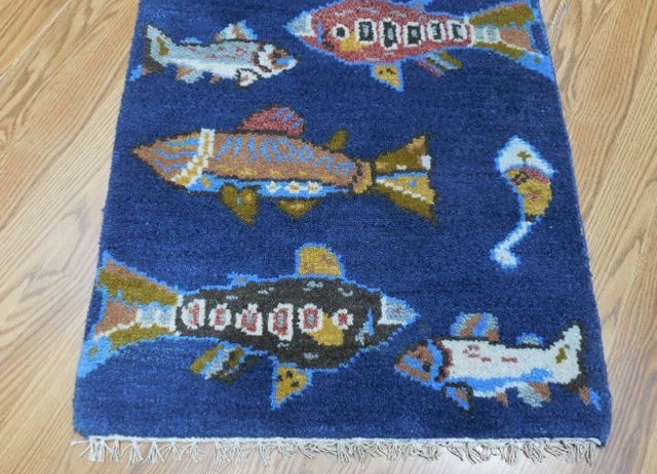 2’ x 3' Ft. Fun Colorful Fish / Sea Design Turkish Oushak Bohemian Hand Knotted Wool Area Rug - BR2625