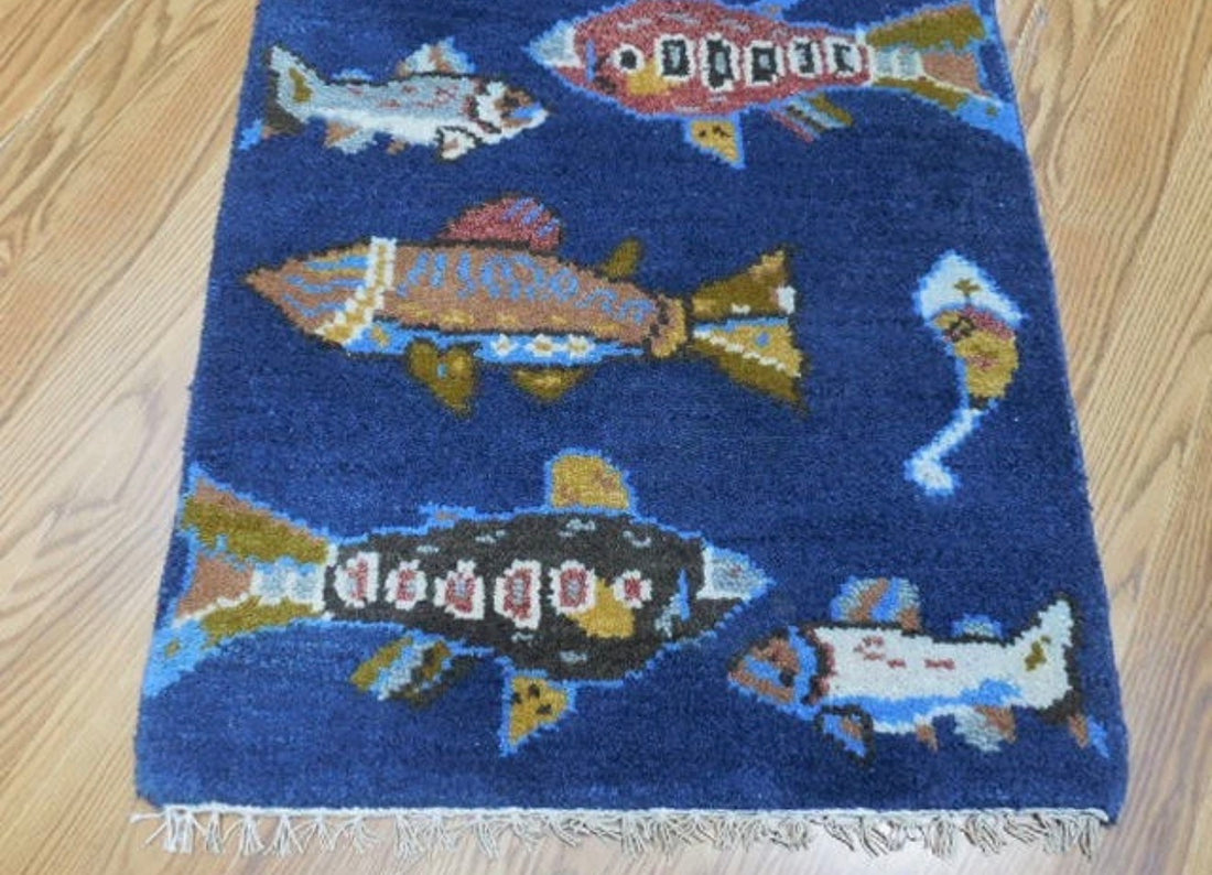 2’ x 3' Ft. Fun Colorful Fish / Sea Design Turkish Oushak Bohemian Hand Knotted Wool Area Rug - BR2625