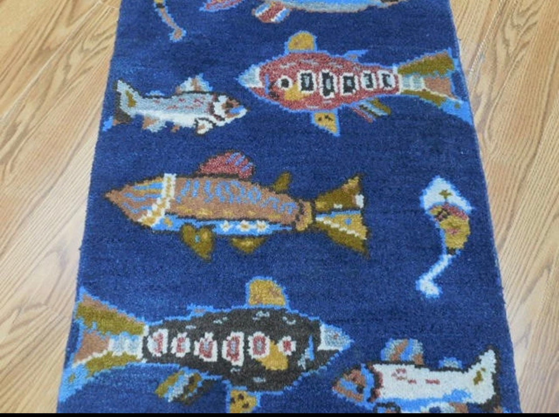2’ x 3' Ft. Fun Colorful Fish / Sea Design Turkish Oushak Bohemian Hand Knotted Wool Area Rug - BR2625