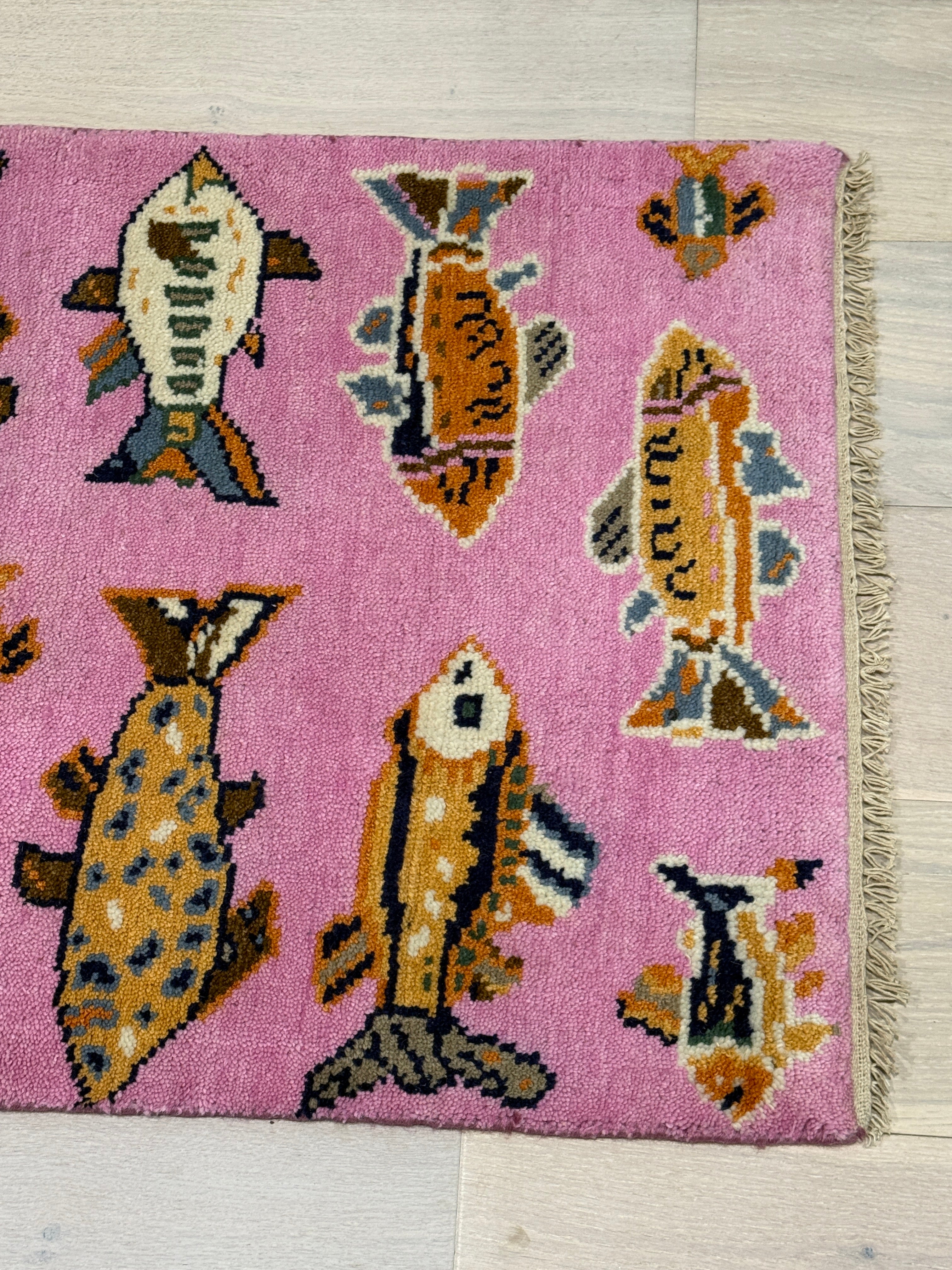 2.6' x 8' Ft. Fun Colorful Fish Design Turkish Hand Knotted Wool Rug / Runner - 3029