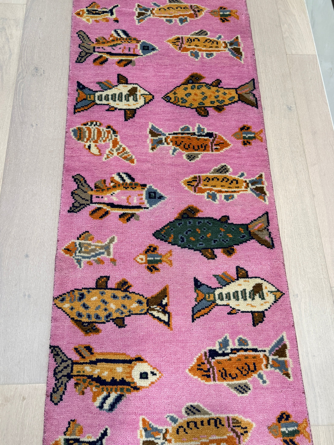 2.6' x 8' Ft. Fun Colorful Fish Design Turkish Hand Knotted Wool Rug / Runner - 3029