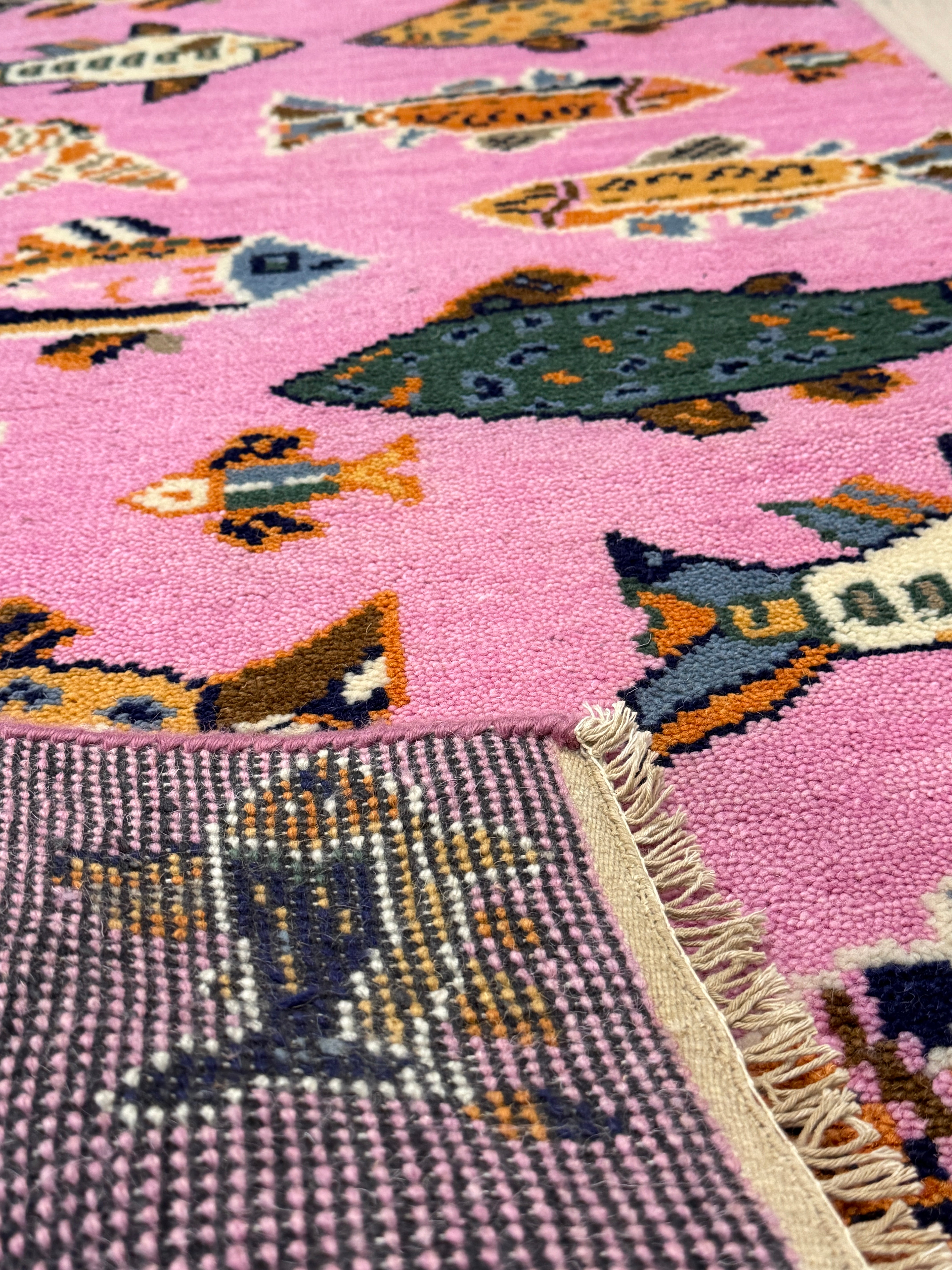2.6' x 8' Ft. Fun Colorful Fish Design Turkish Hand Knotted Wool Rug / Runner - 3029