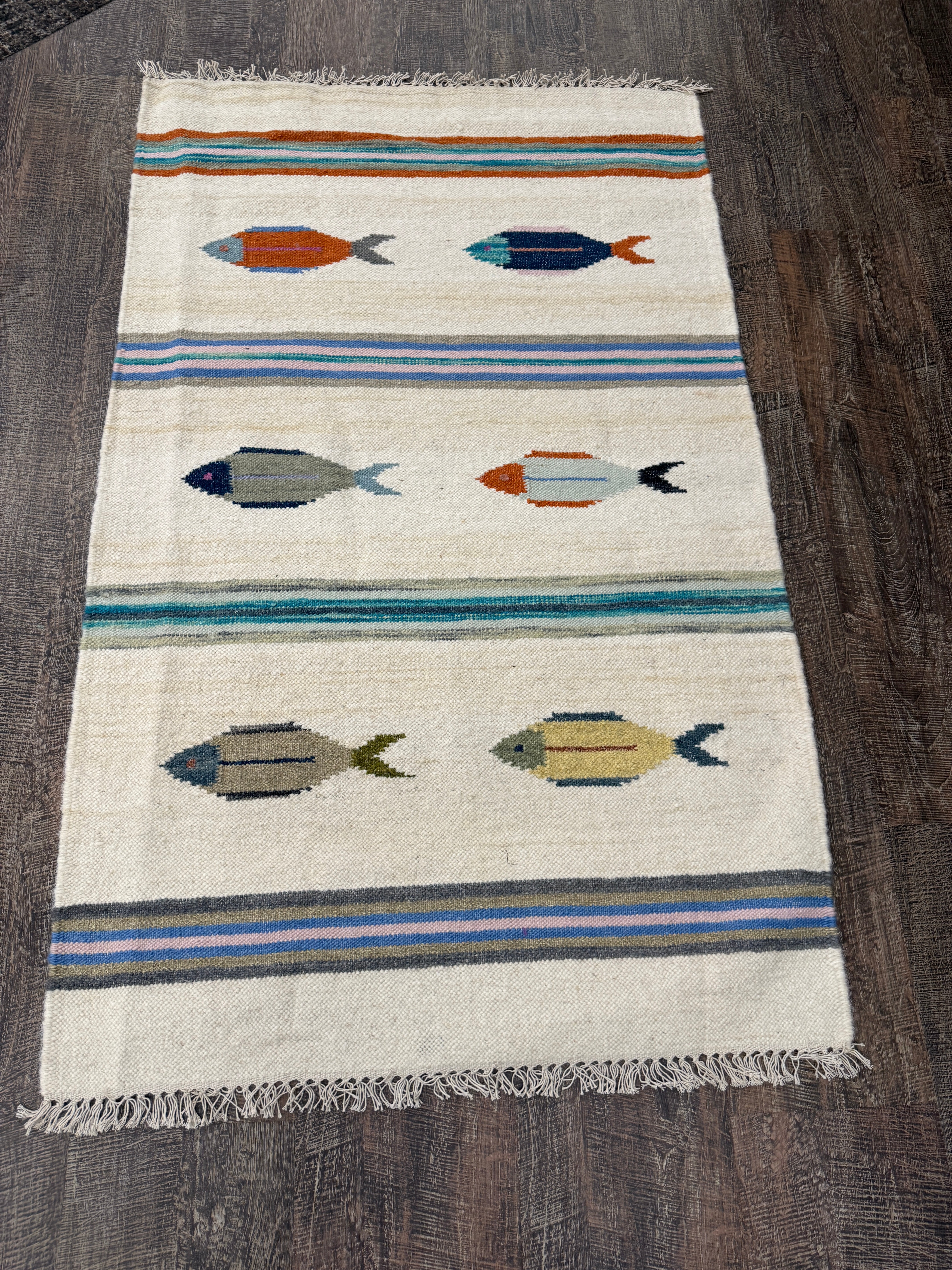 3' x 5' Ft. Fun Colorful Fish Design Turkish Oushak Kilim Hand Knotted Wool Area Rug – BR3042