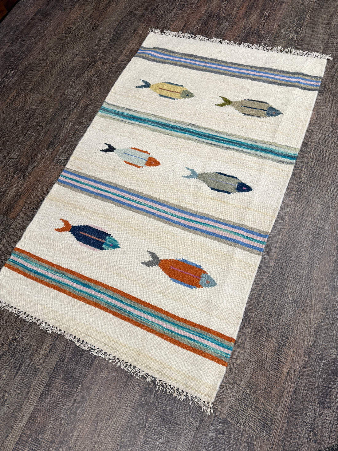 3' x 5' Ft. Fun Colorful Fish Design Turkish Oushak Kilim Hand Knotted Wool Area Rug – BR3042