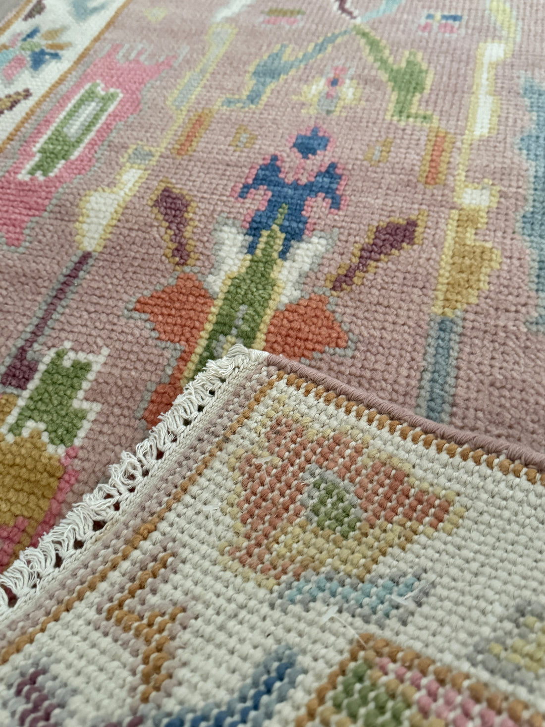 2.6' x 6' Ft. Pink Turkish Bohemian Oushak Hand Knotted Wool Runner / Rug