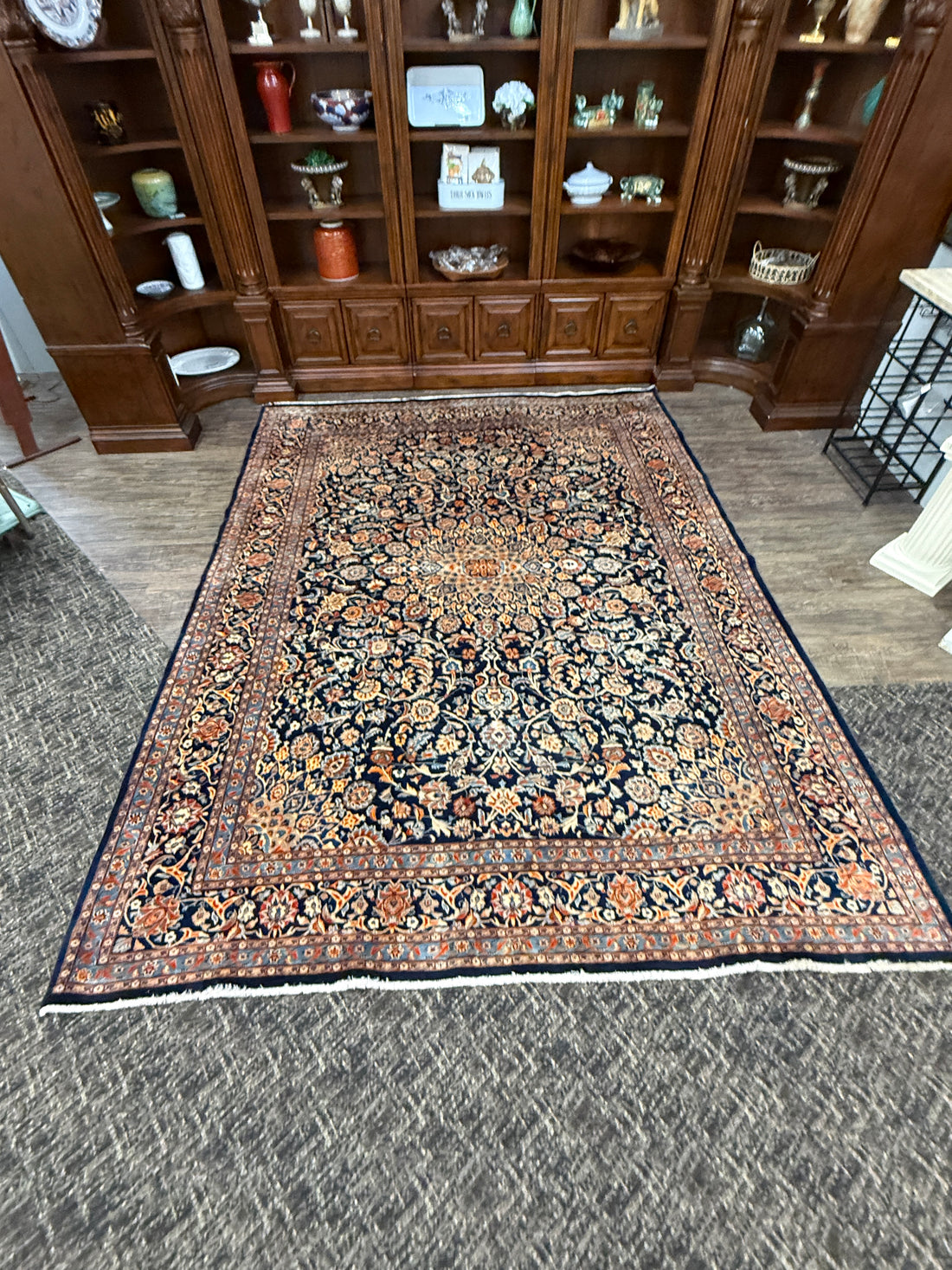 12' x 8' Gorgeous Authentic Persian Black Kashan Hank Knotted Fine Wool Large Area Rug - BR317