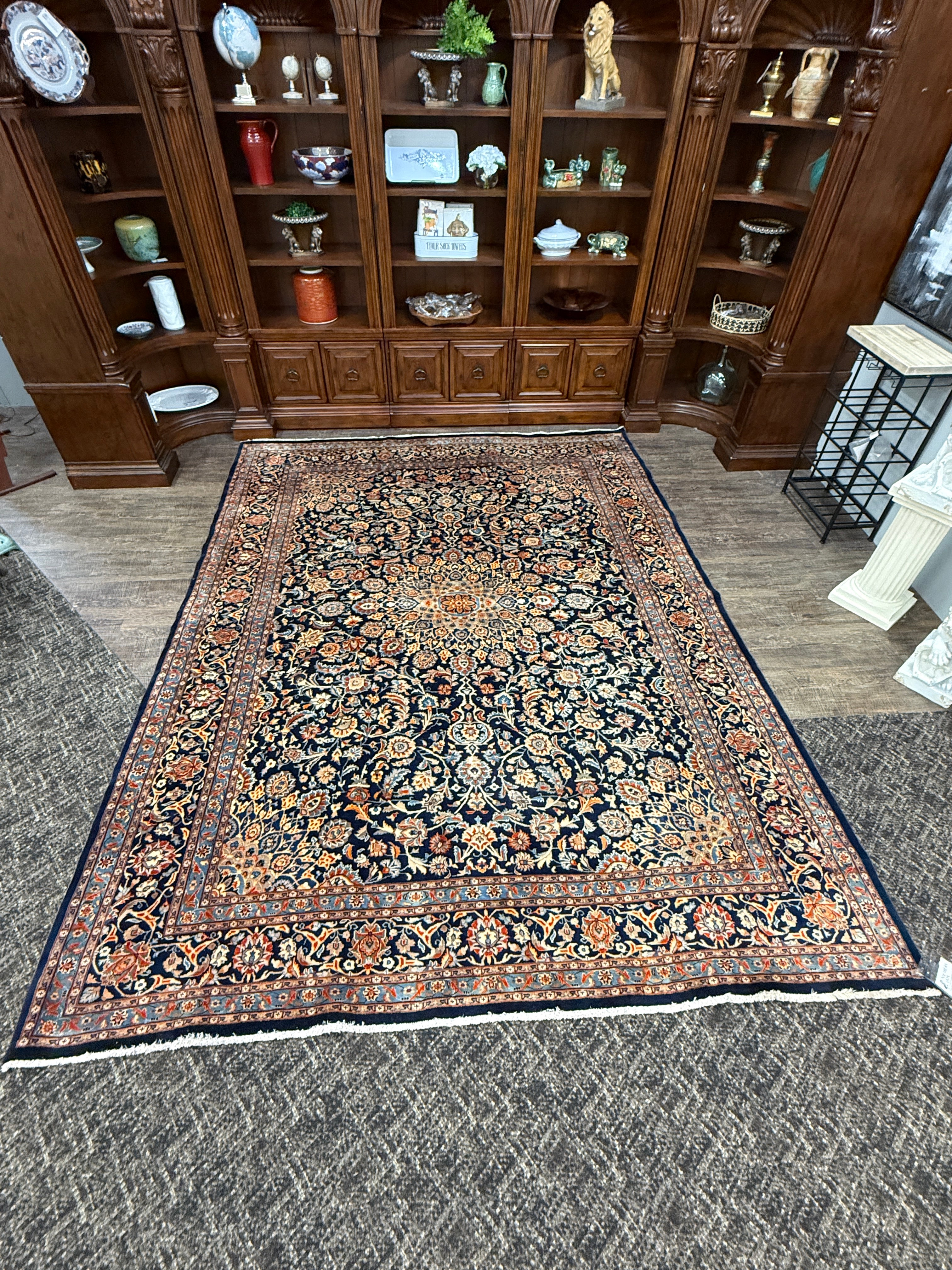 12' x 8' Gorgeous Authentic Persian Black Kashan Hank Knotted Fine Wool Large Area Rug - BR317