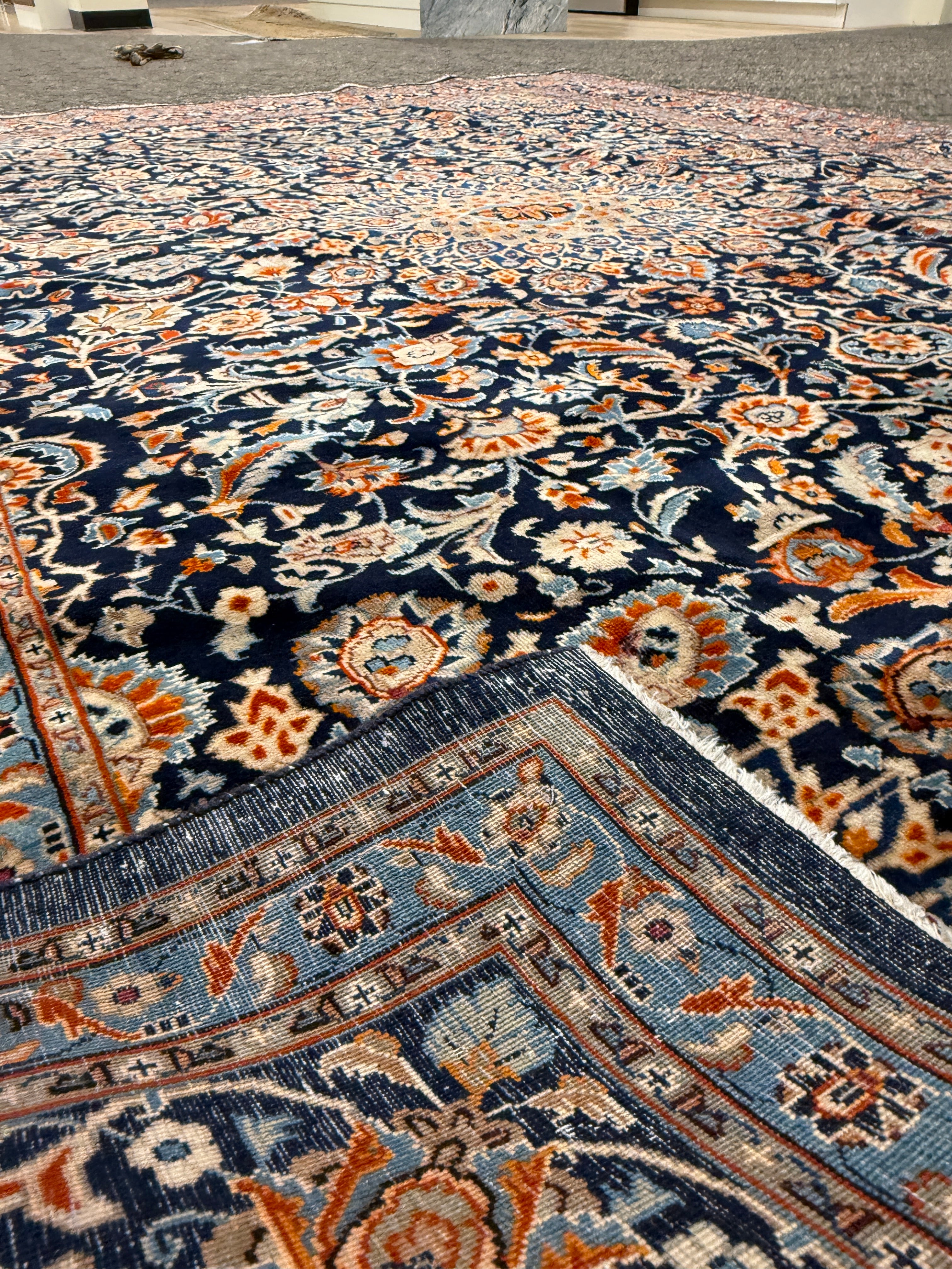 12' x 8' Gorgeous Authentic Persian Black Kashan Hank Knotted Fine Wool Large Area Rug - BR317