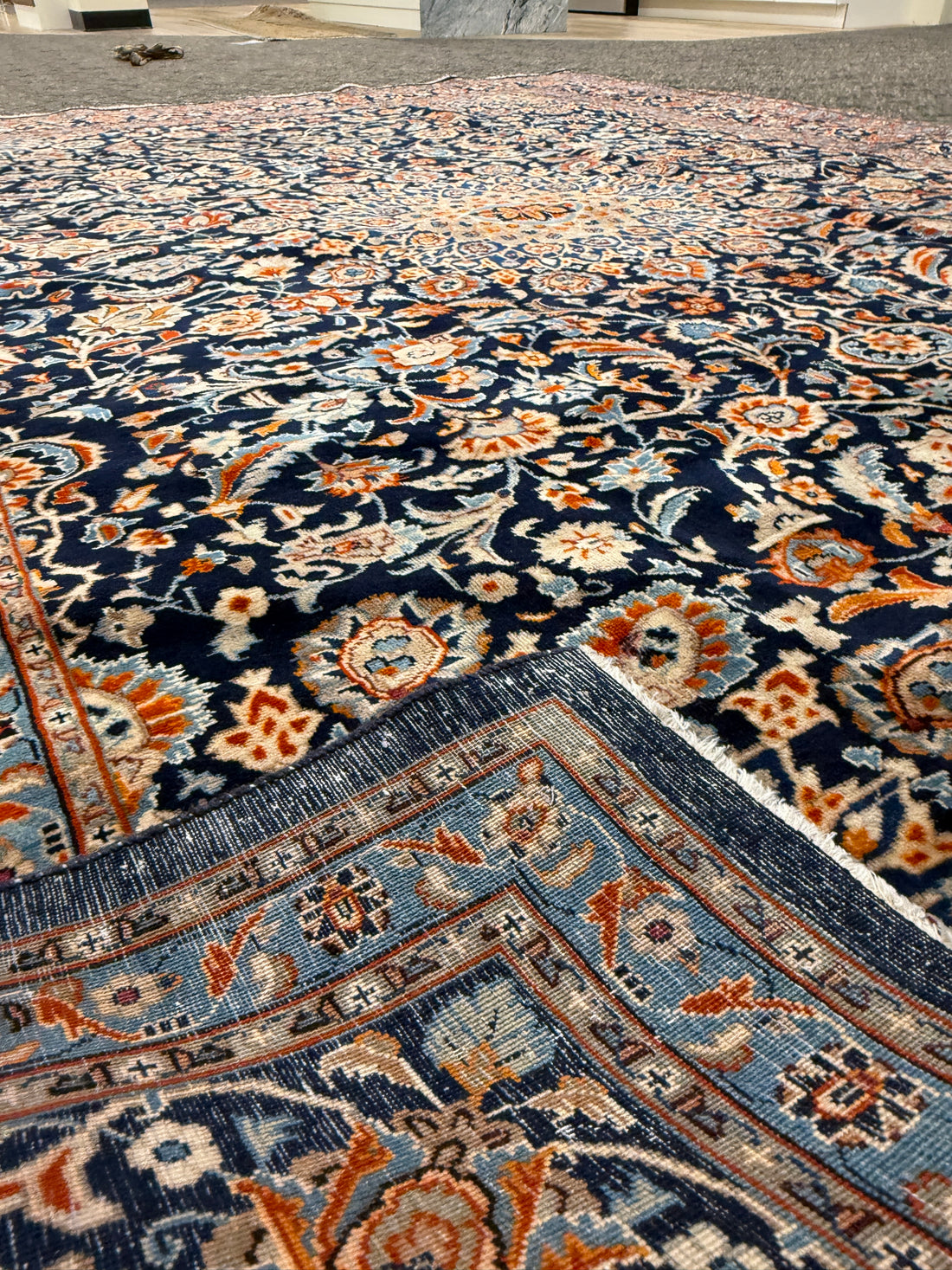 12' x 8' Gorgeous Authentic Persian Black Kashan Hank Knotted Fine Wool Large Area Rug - BR317