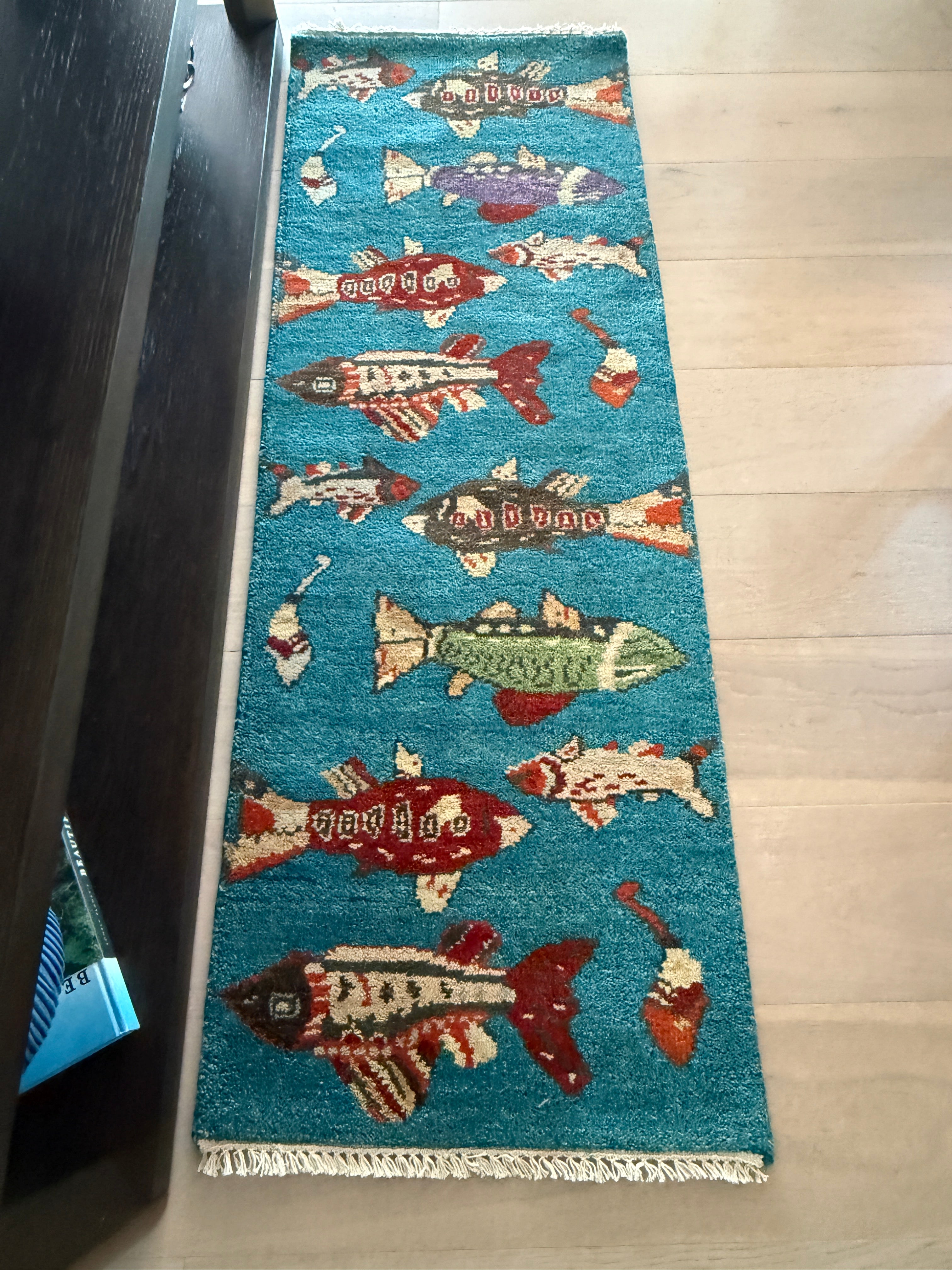 2' x 6' Ft. Fun Colorful Fish Design Turkish Hand Knotted Wool Rug / Runner - BR3078
