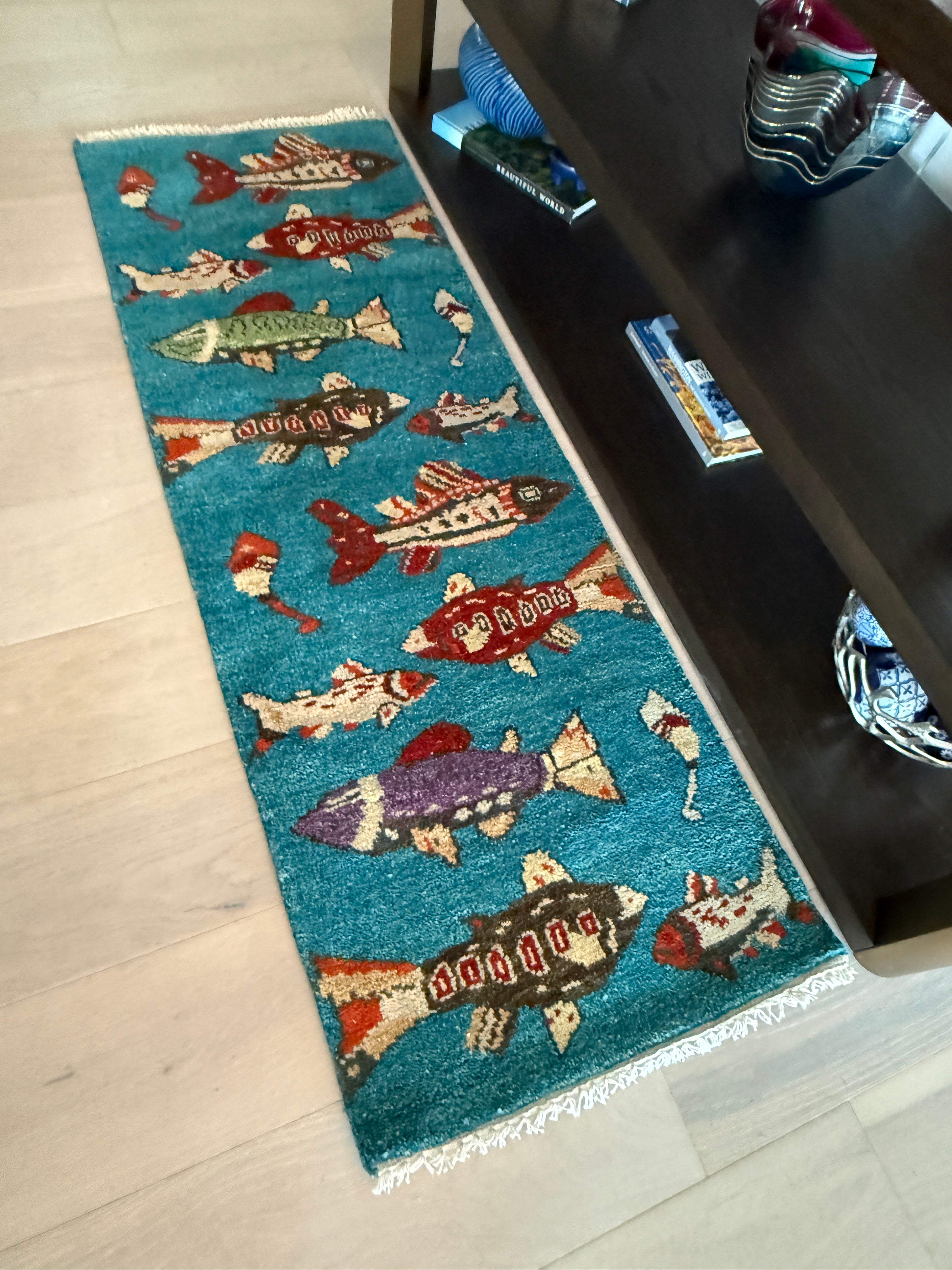 2' x 6' Ft. Fun Colorful Fish Design Turkish Hand Knotted Wool Rug / Runner - BR3078