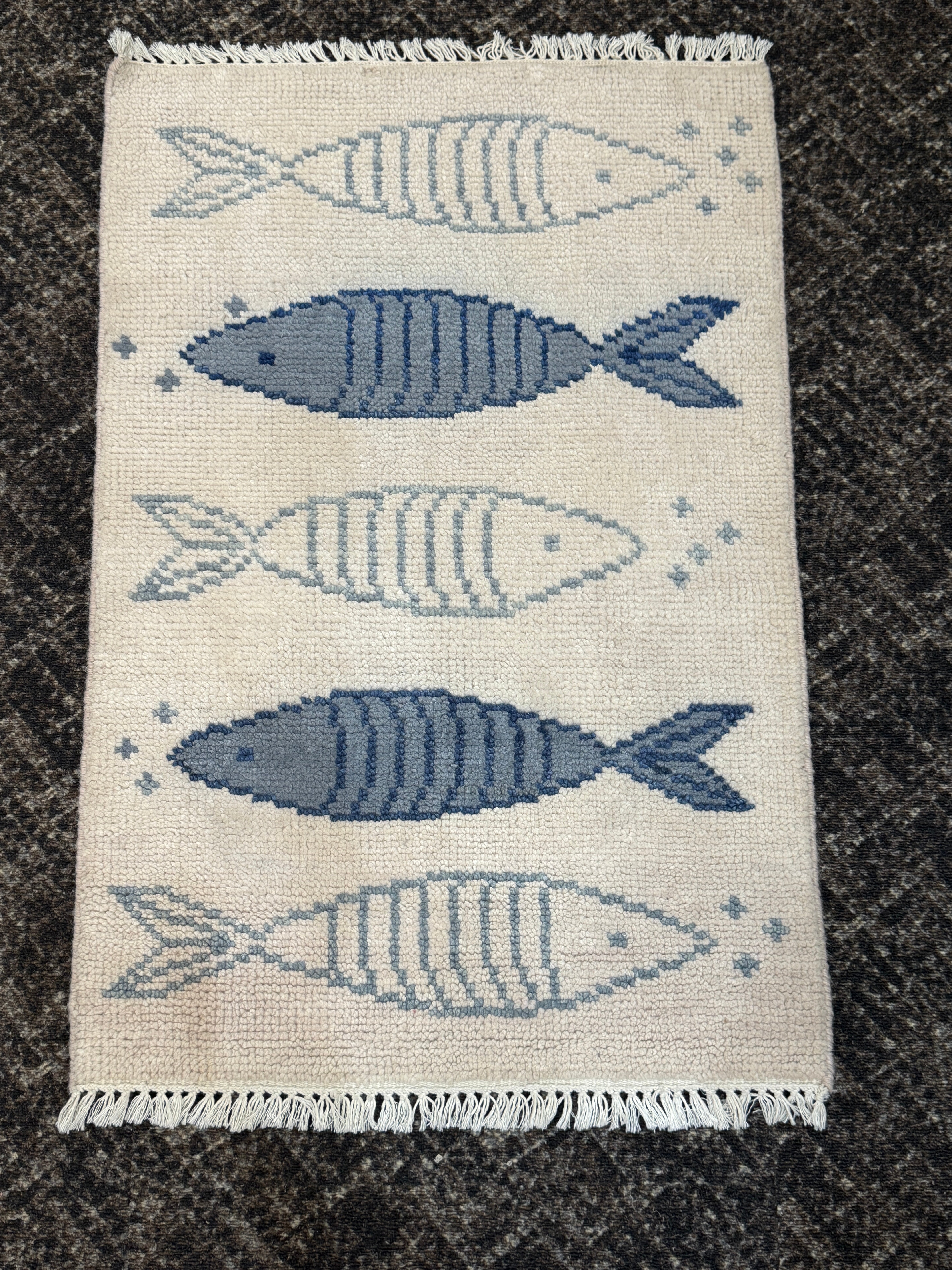 2' x 3' Ft. Fun Fish/Sea Design Turkish Oushak Bohemian Hand Knotted Wool Area Rug - BR3033