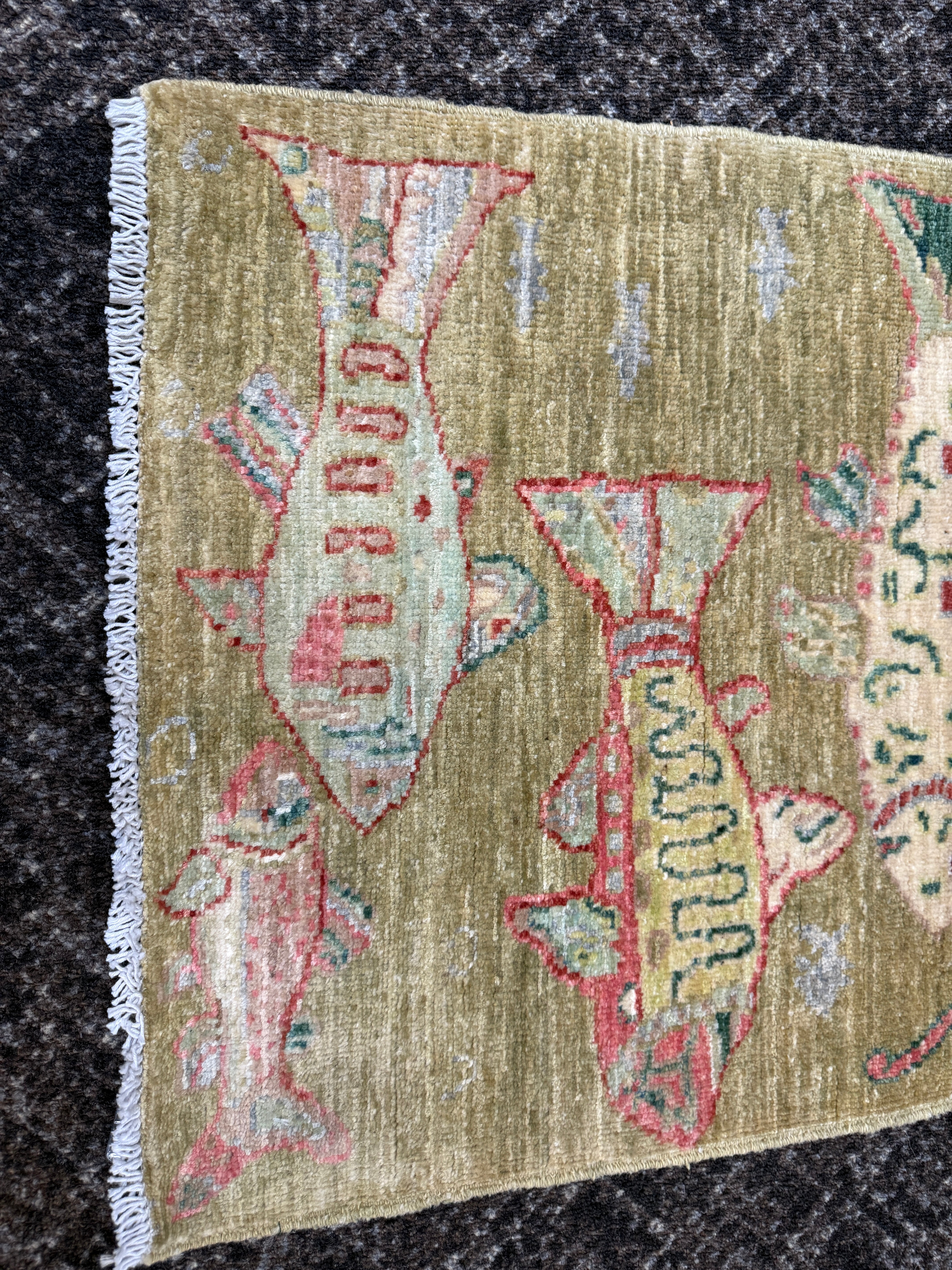 2' x 3' Ft. Fun Fish/Sea Design Afghan Peshawar Hand Knotted Wool Rug - BR2678