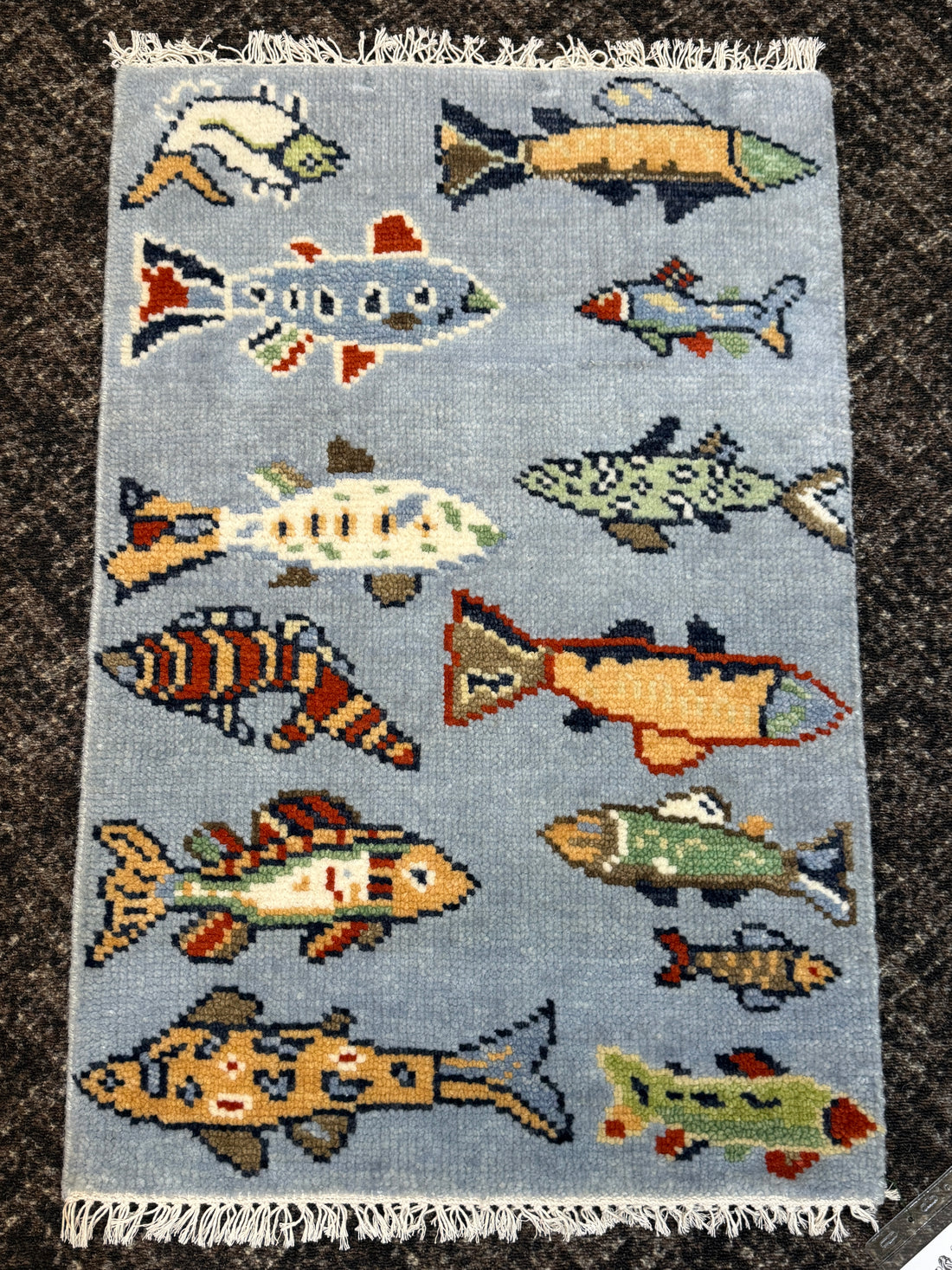 2' x 3' Ft. Fun Fish/Sea Design Turkish Oushak Bohemian Hand Knotted Wool Area Rug - BR2674