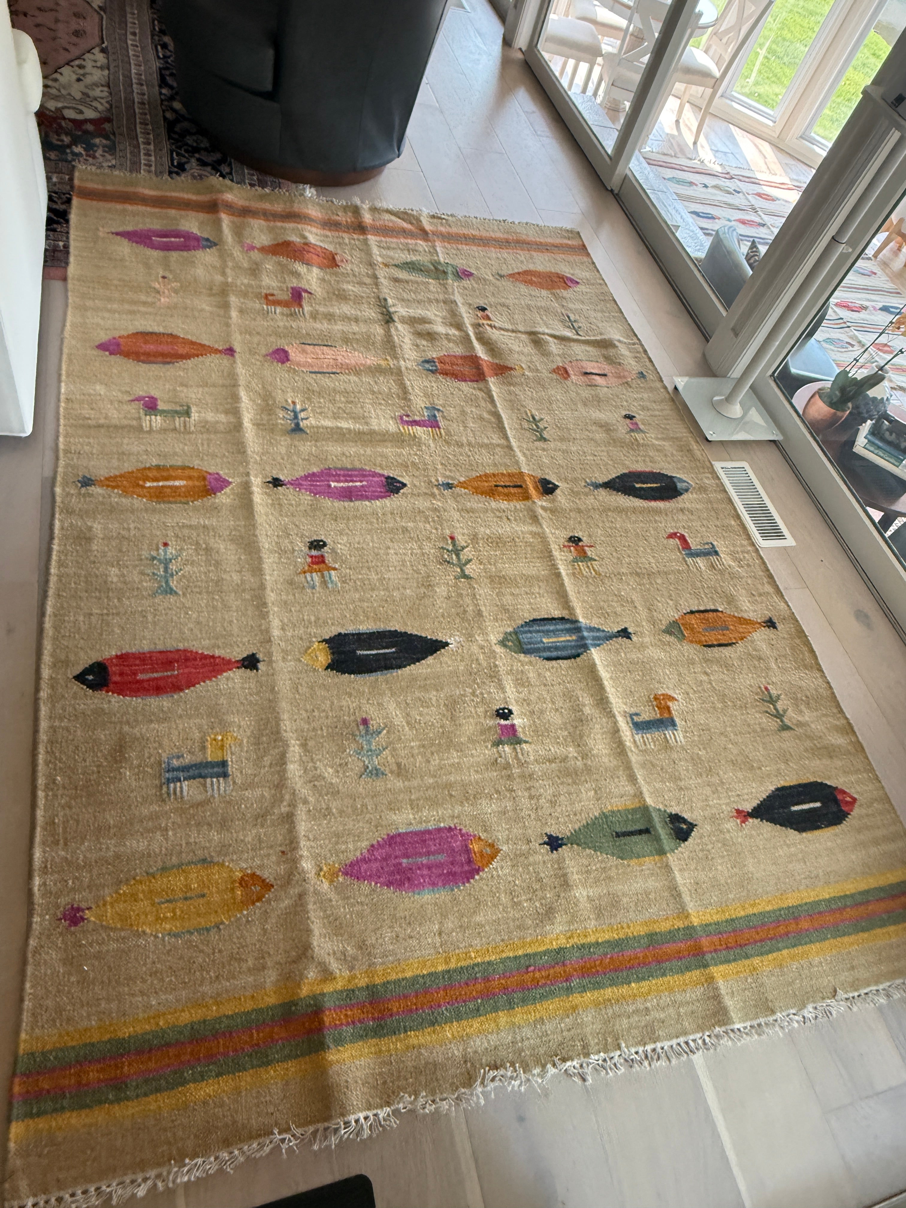 6' x 9' Ft. Fun Colorful Fish / Farm Design Turkish Oushak Hand Knotted Wool Area Rug - BR3144