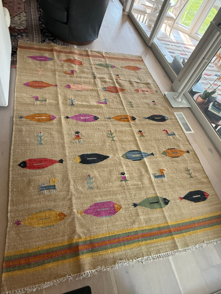 6' x 9' Ft. Fun Colorful Fish / Farm Design Turkish Oushak Hand Knotted Wool Area Rug - BR3144