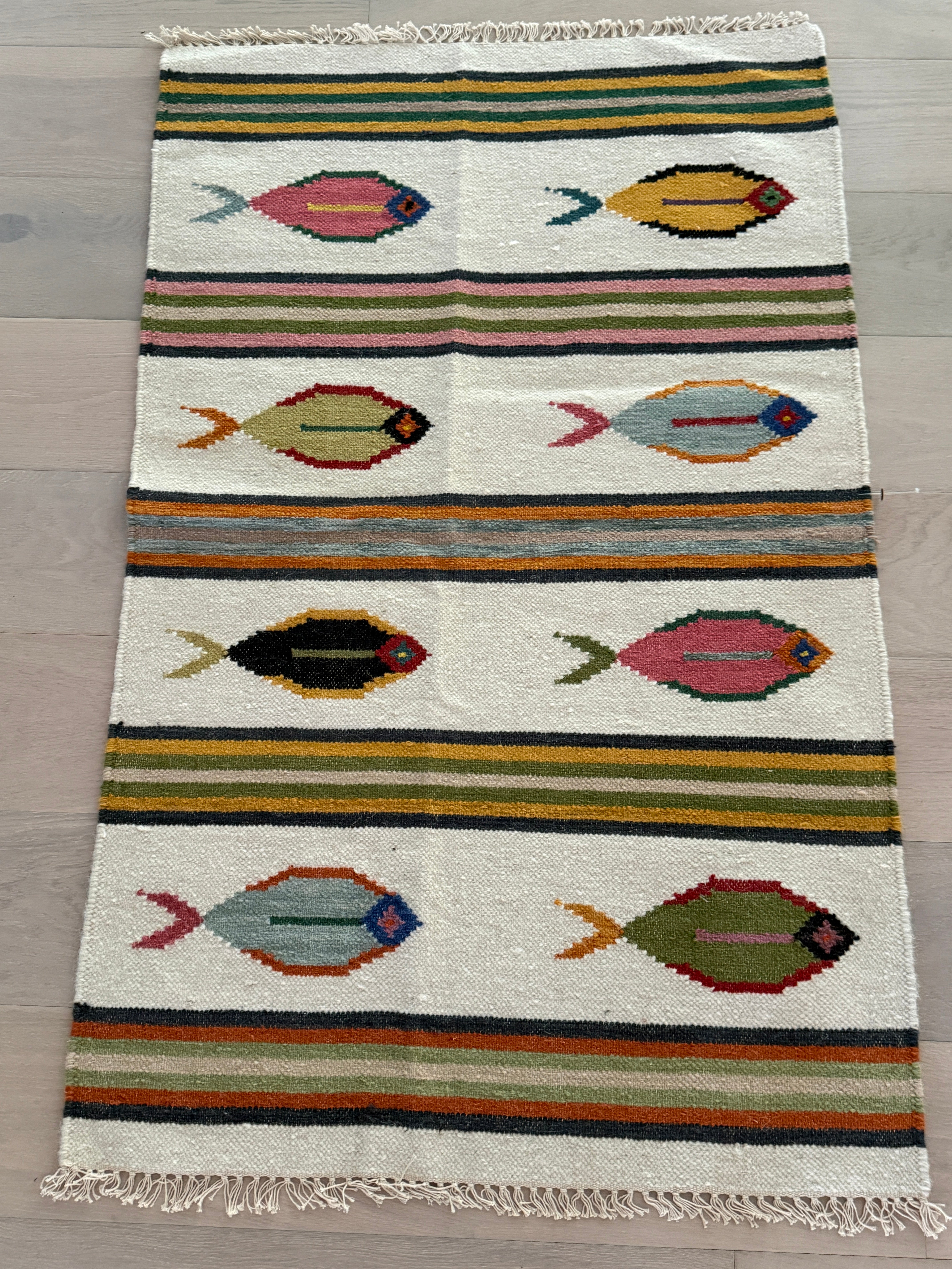 3' x 5' Ft. Fun Colorful Contemporary Fish Design Turkish Oushak Kilim Hand Knotted Wool Area Rug – BR3100