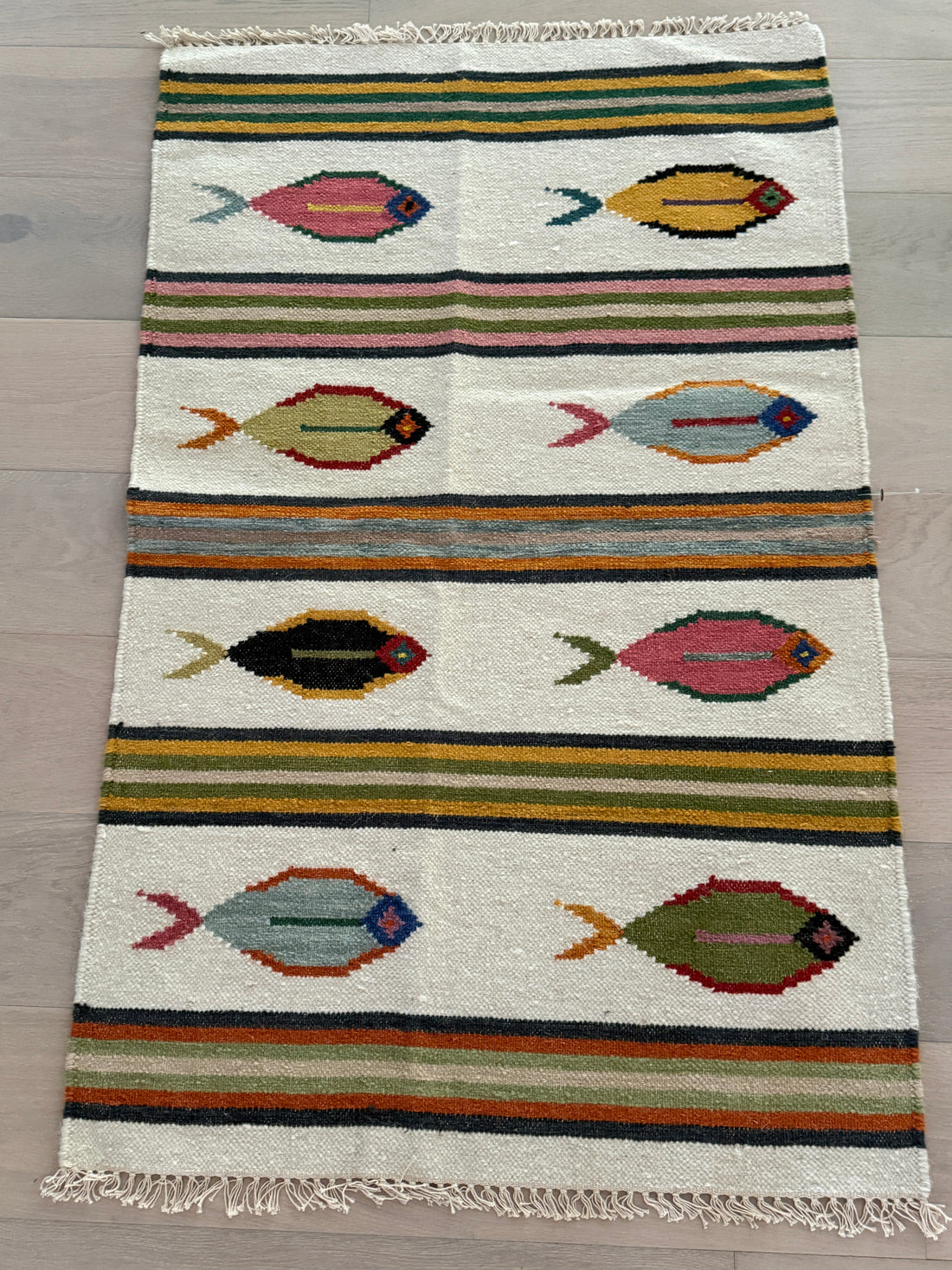 3' x 5' Ft. Fun Colorful Contemporary Fish Design Turkish Oushak Kilim Hand Knotted Wool Area Rug – BR3100