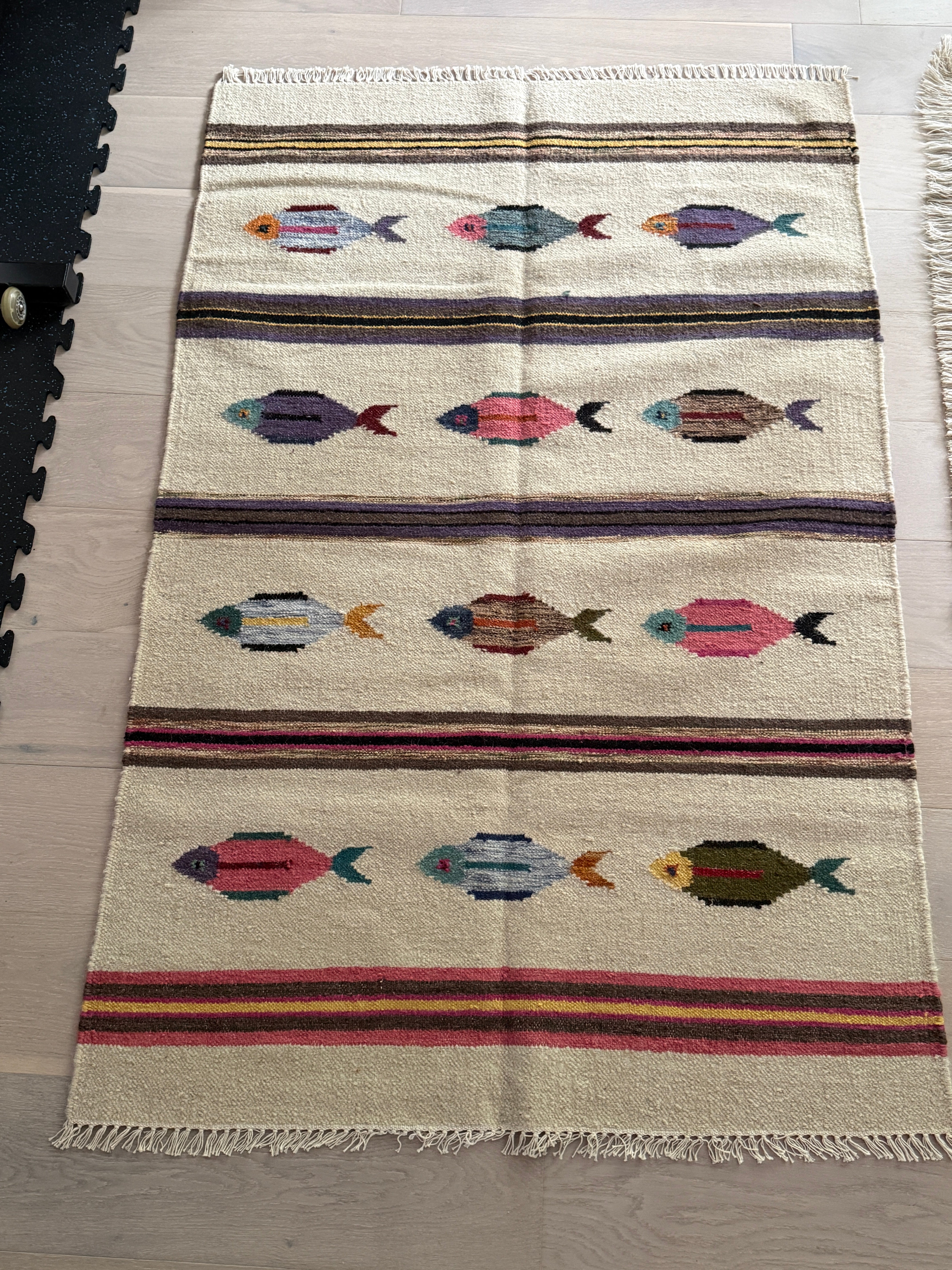 4' x 6' Ft. Fun Colorful Contemporary Fish Design Turkish Oushak Kilim Hand Knotted Wool Area Rug – BR3101