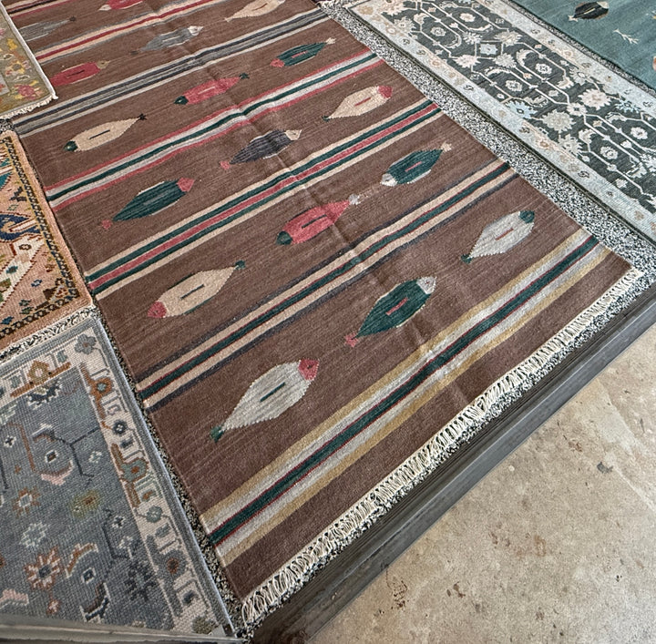 5' x 9.4' Ft. Fun Colorful FISH / FARM Design Turkish Oushak Hand Knotted Wool Area Rug - BR3125