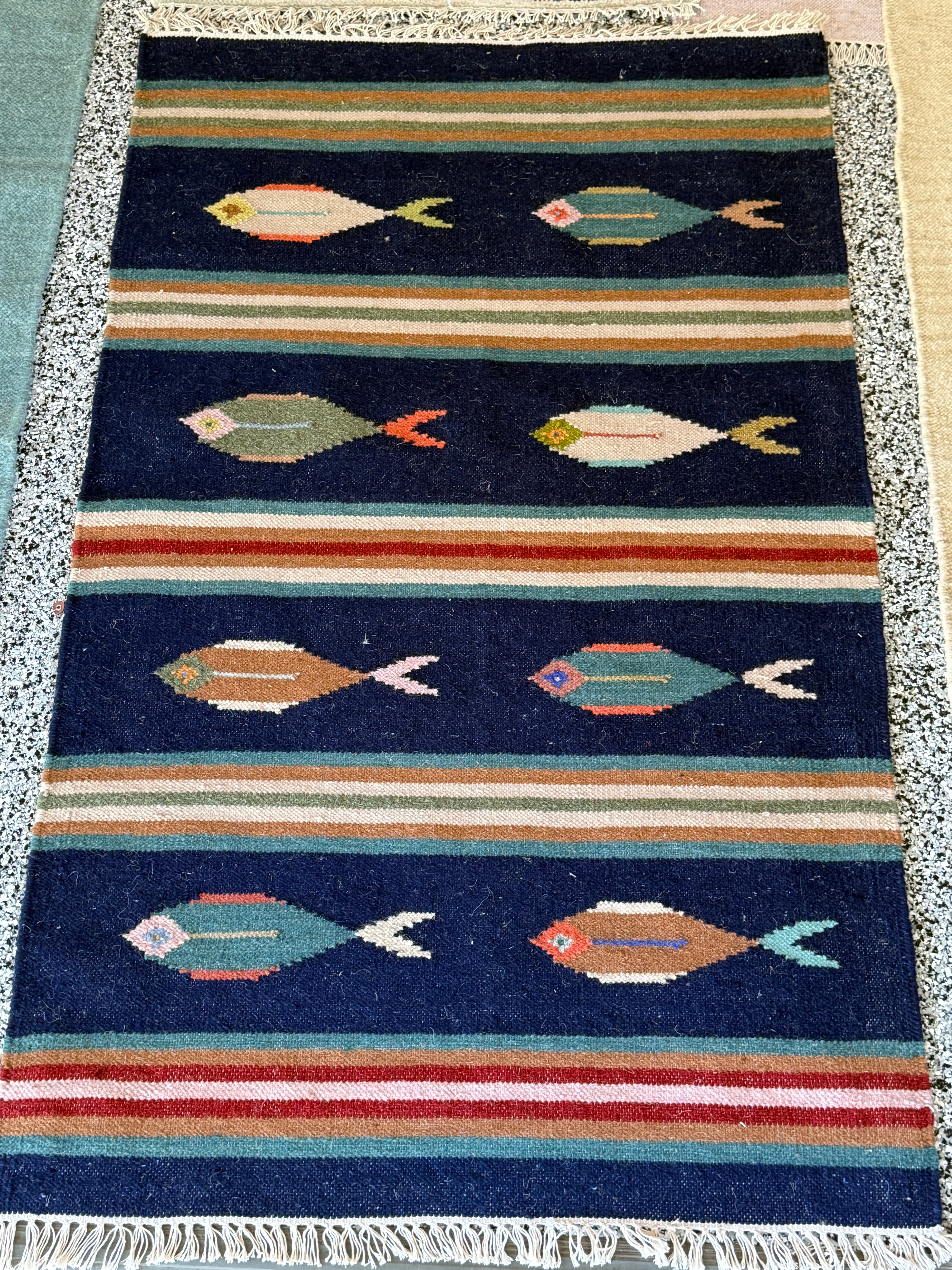 3' x 5' Ft. Fun Colorful Contemporary Fish Design Turkish Oushak Kilim Hand Knotted Wool Area Rug – BR3130