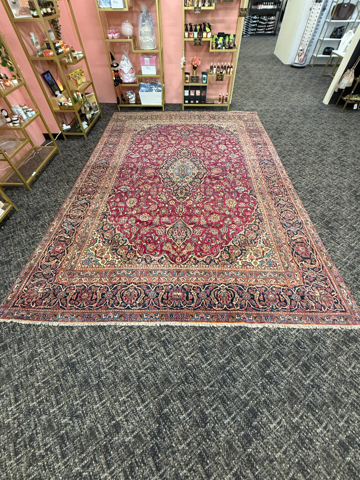 9 1/2' x 12' Authentic Vintage Persian Kashan Hand Knotted Wool Area Rug - BR430
