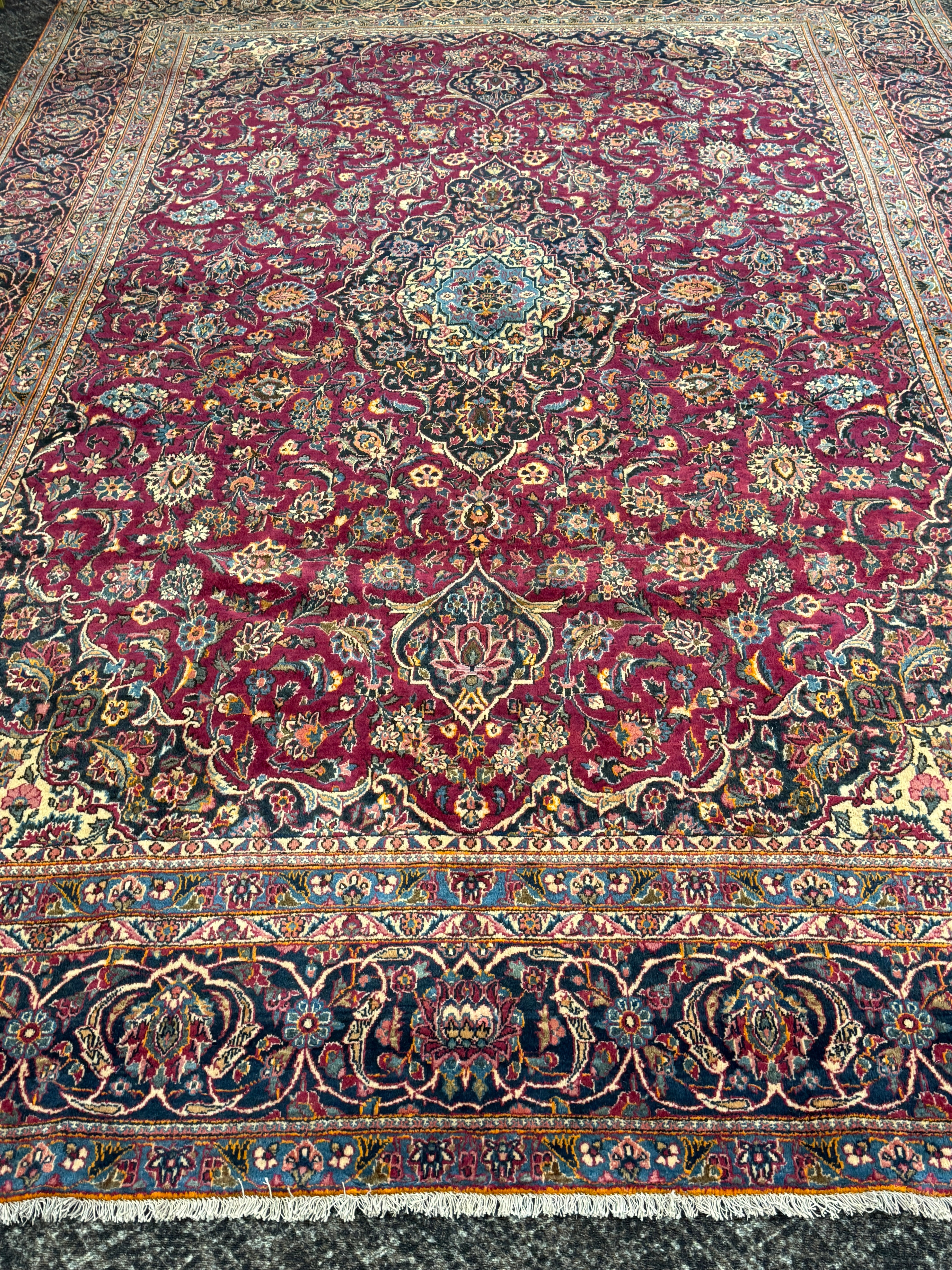 9 1/2' x 12' Authentic Vintage Persian Kashan Hand Knotted Wool Area Rug - BR430