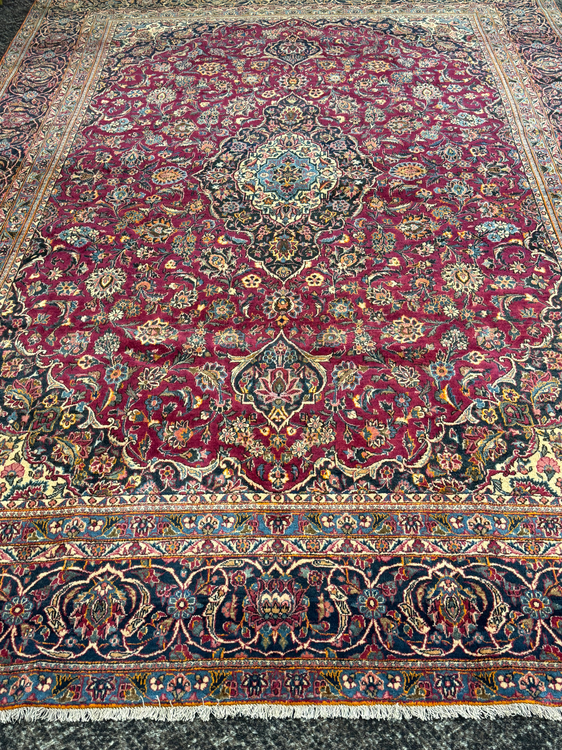 9 1/2' x 12' Authentic Vintage Persian Kashan Hand Knotted Wool Area Rug - BR430