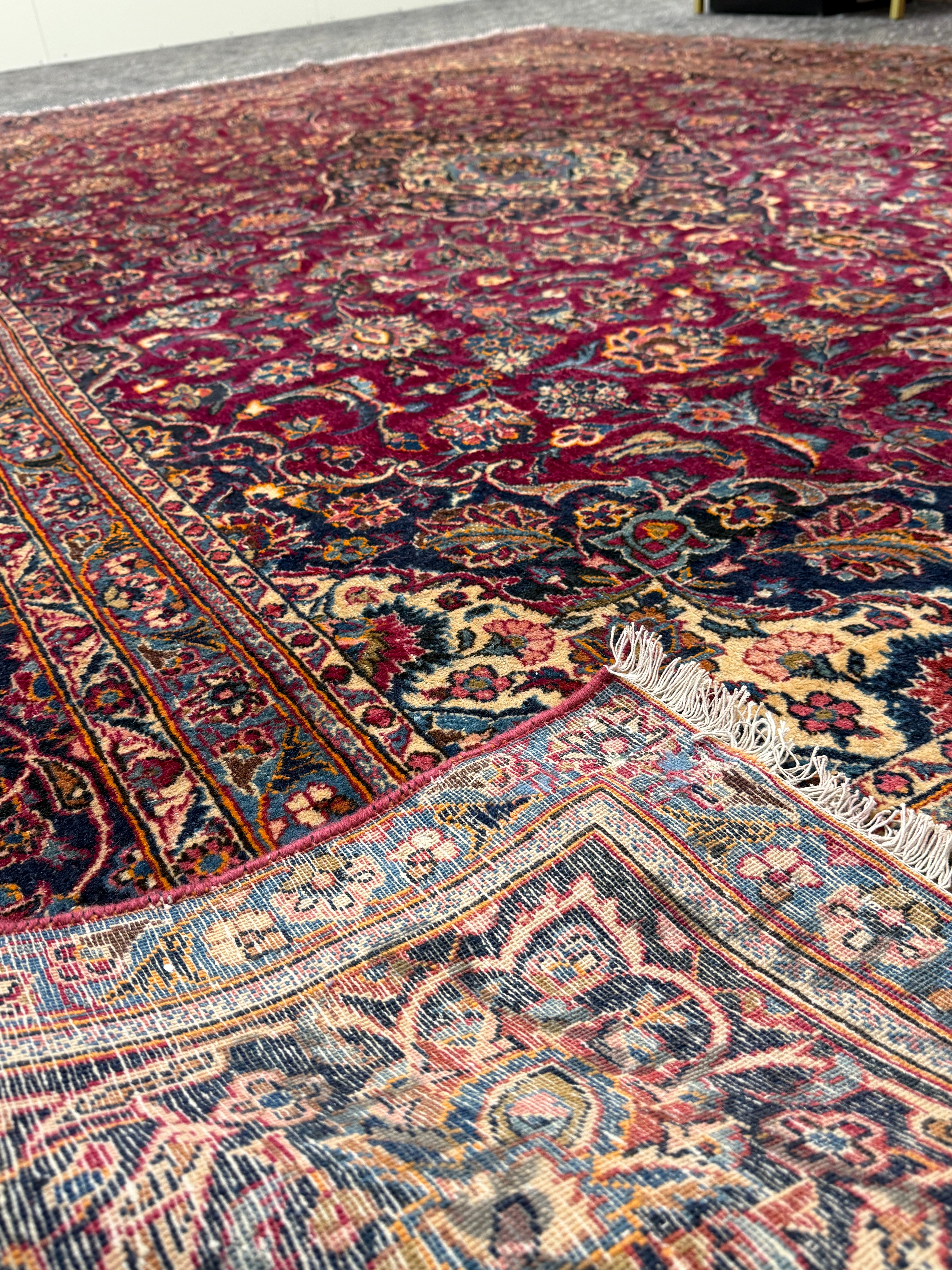 9 1/2' x 12' Authentic Vintage Persian Kashan Hand Knotted Wool Area Rug - BR430