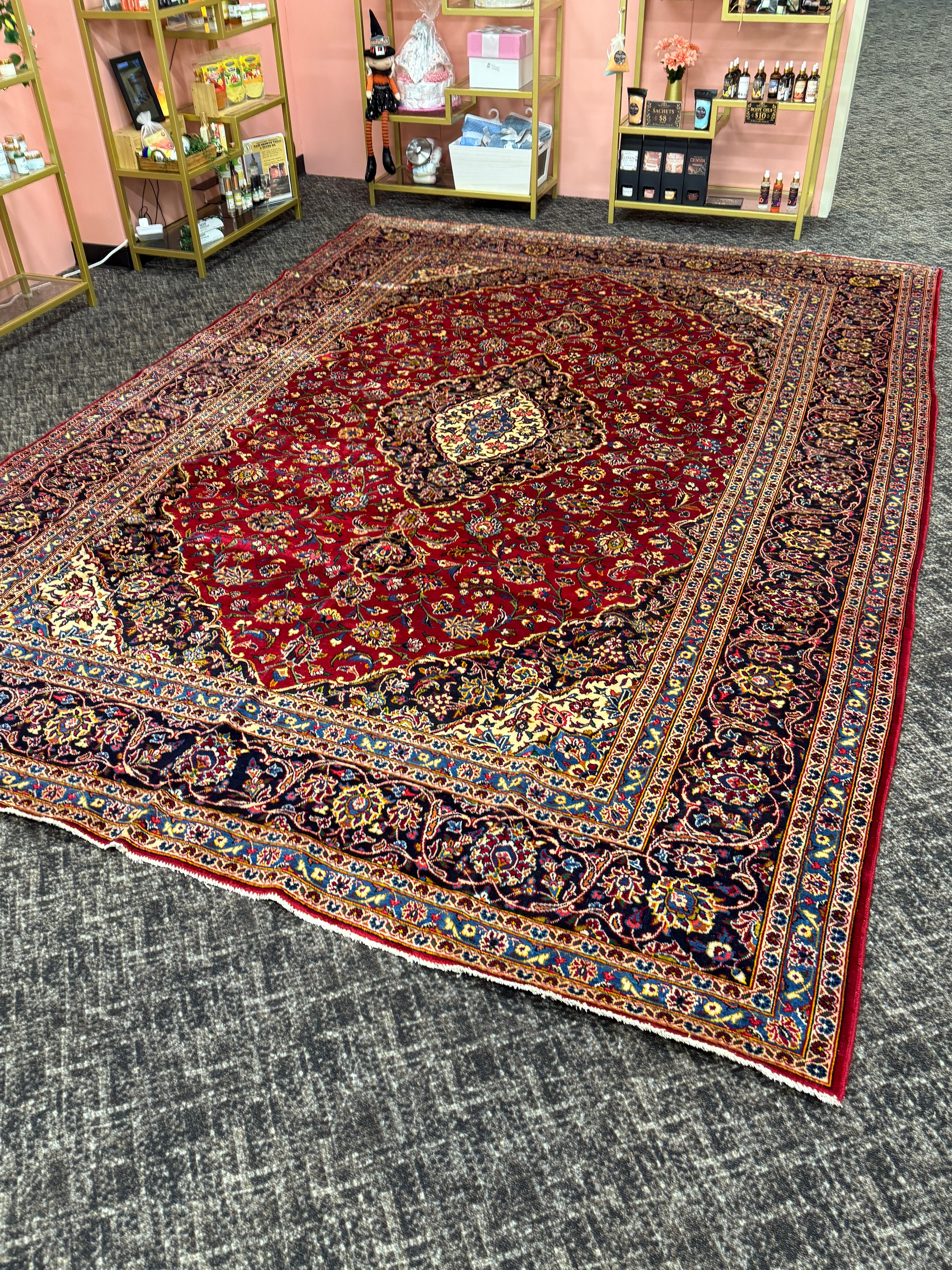 9 1/2' x 12' Authentic Vintage Persian Kashan Hand Knotted Wool Area Rug - BR3132