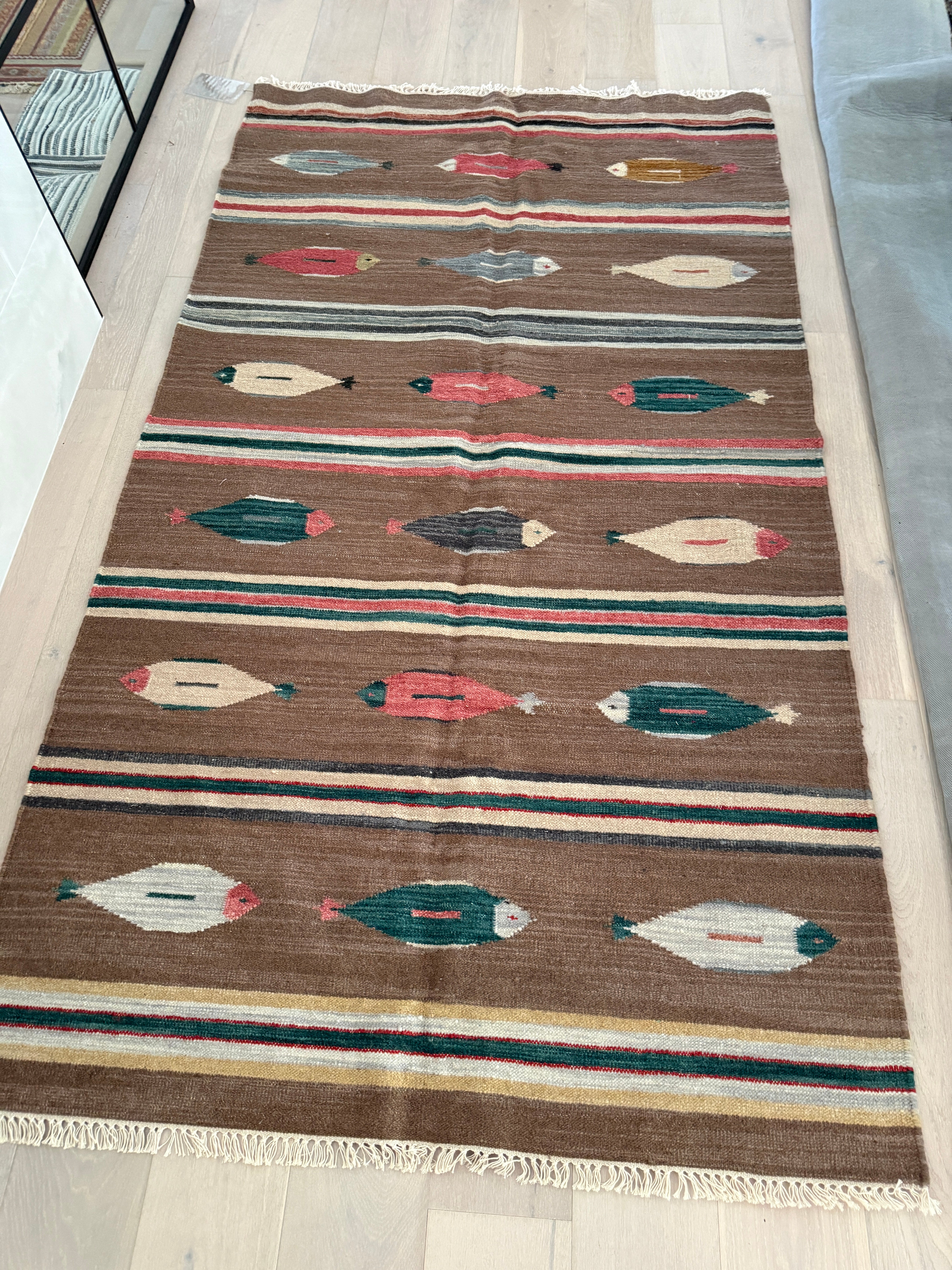 5' x 9.4' Ft. Fun Colorful FISH / FARM Design Turkish Oushak Hand Knotted Wool Area Rug - BR3125