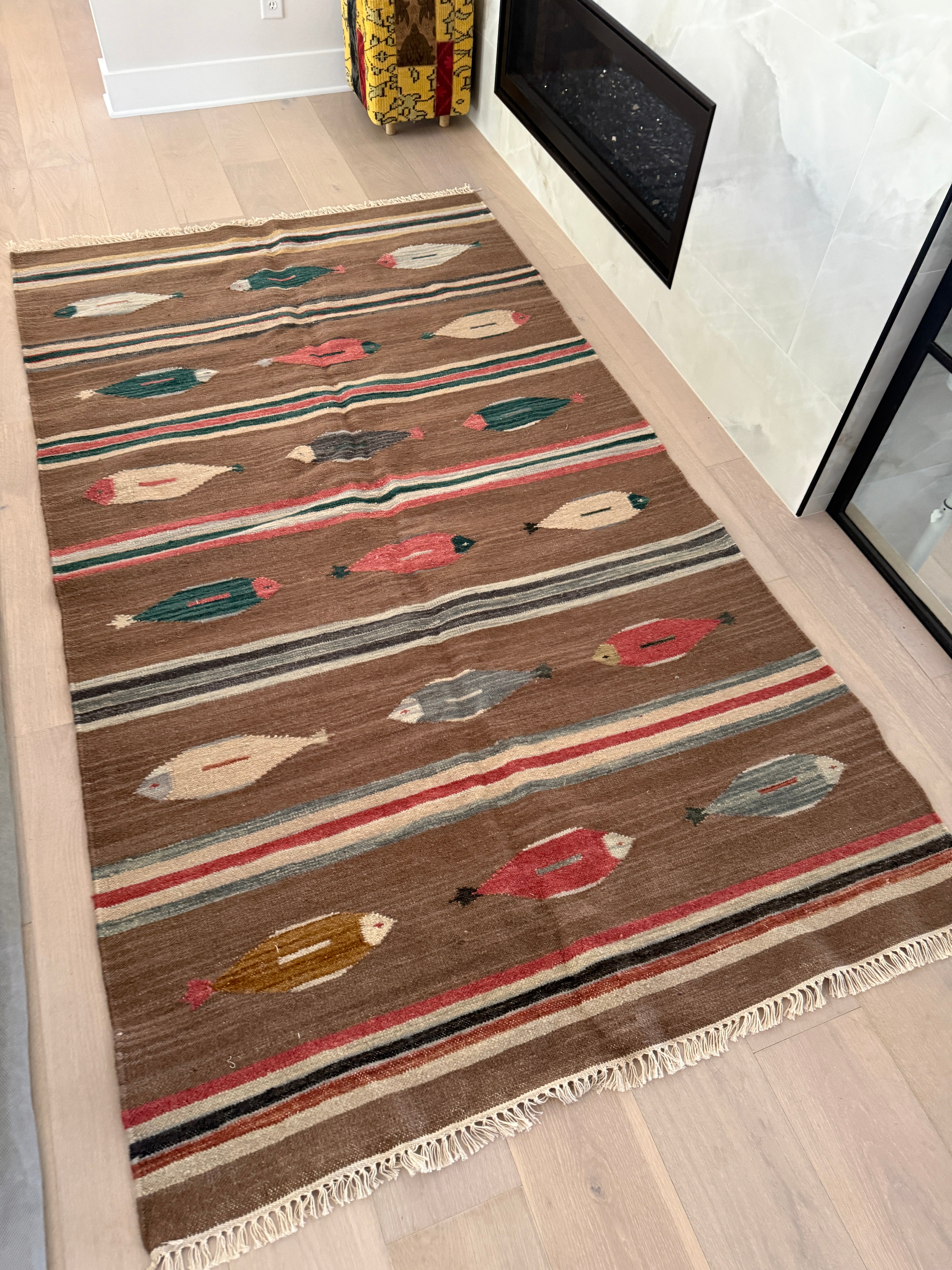 5' x 9.4' Ft. Fun Colorful FISH / FARM Design Turkish Oushak Hand Knotted Wool Area Rug - BR3125