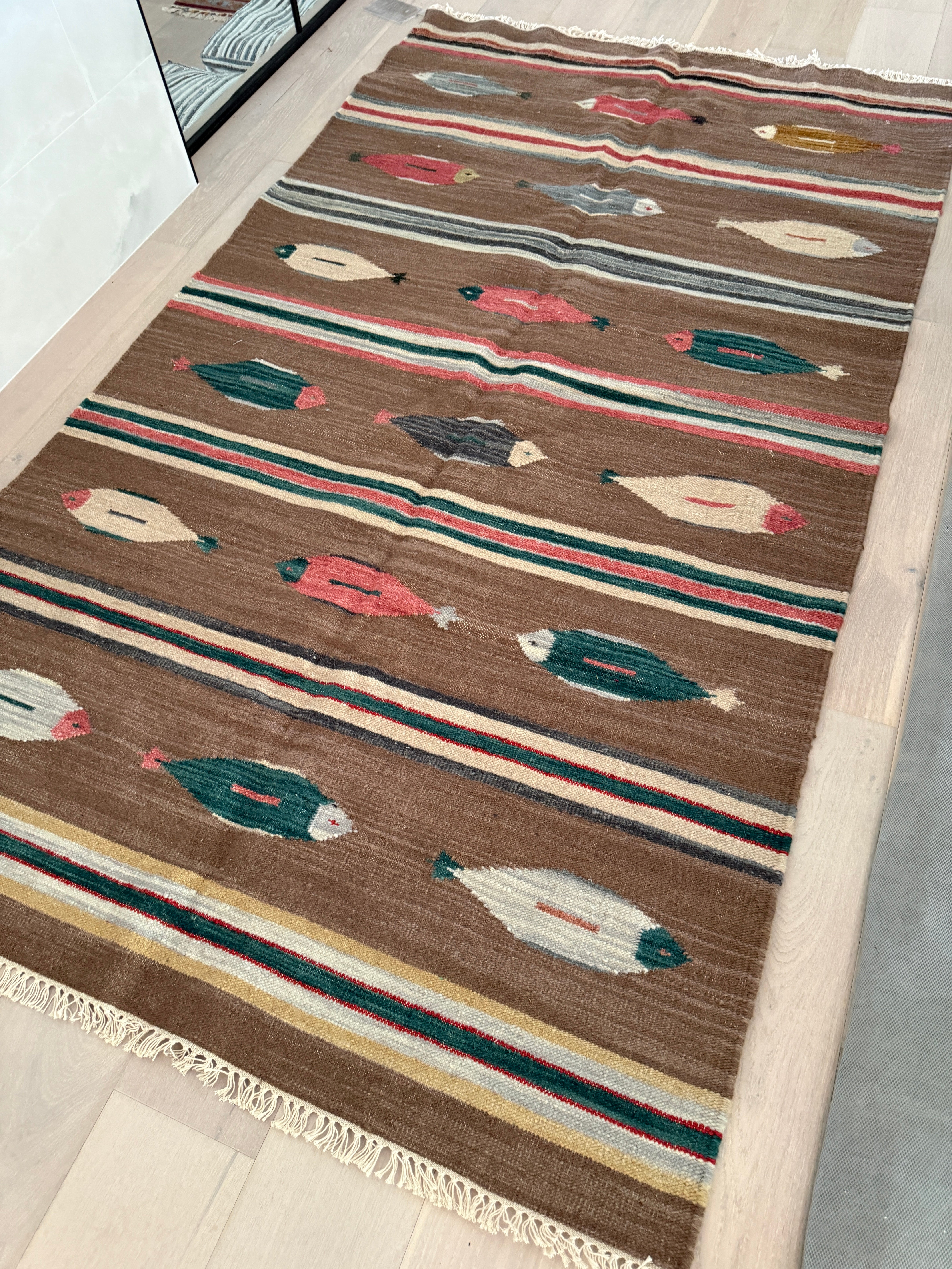 5' x 9.4' Ft. Fun Colorful FISH / FARM Design Turkish Oushak Hand Knotted Wool Area Rug - BR3125