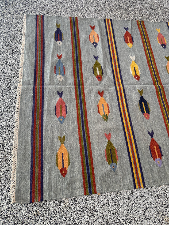 6' x 9' Ft. Fun Colorful Fish Design Turkish Oushak Hand Knotted Wool Area Rug - BR3146