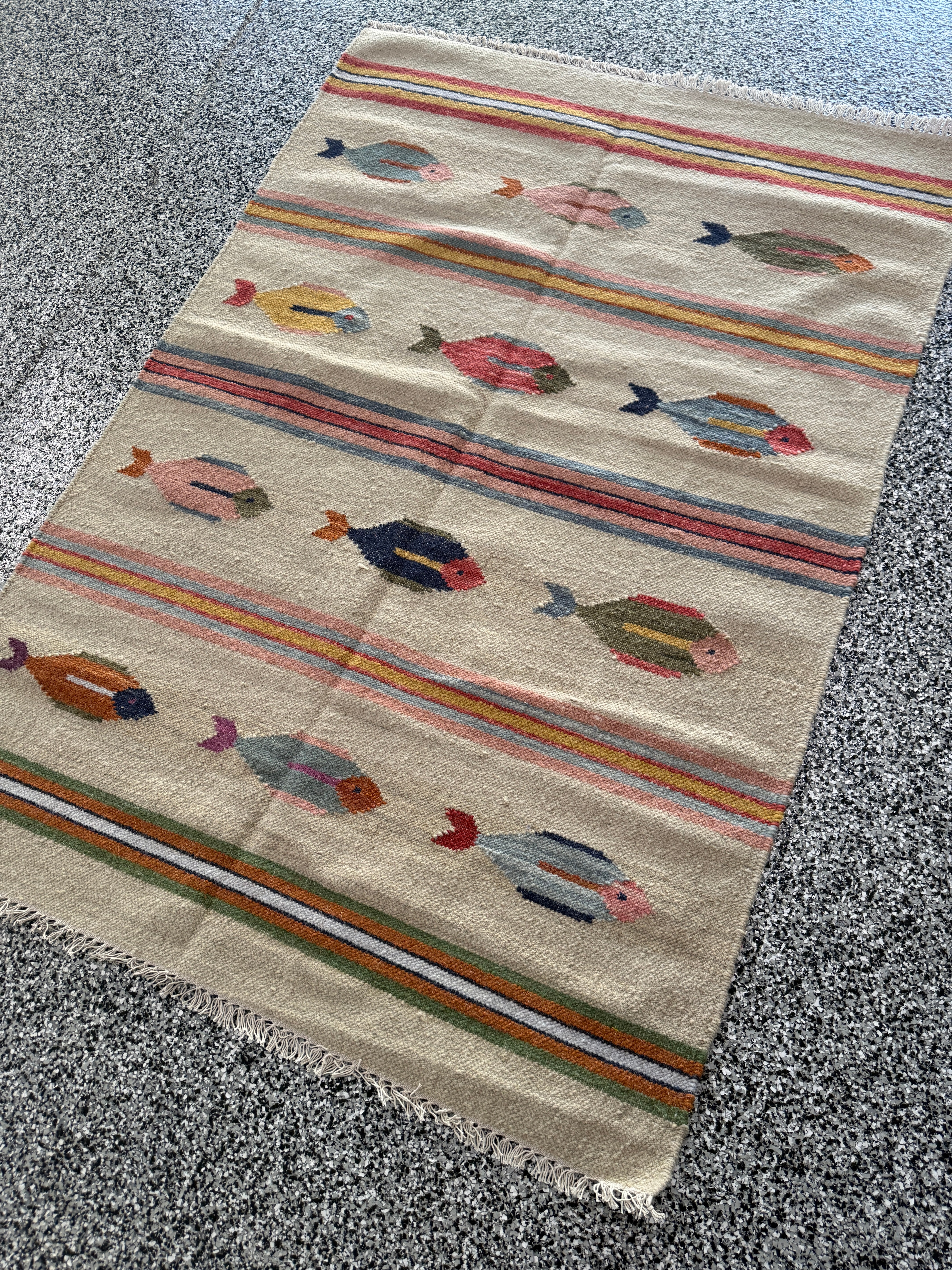 4' x 6' Ft. Fun Colorful Contemporary Fish Design Turkish Oushak Kilim Hand Knotted Wool Area Rug – BR3147